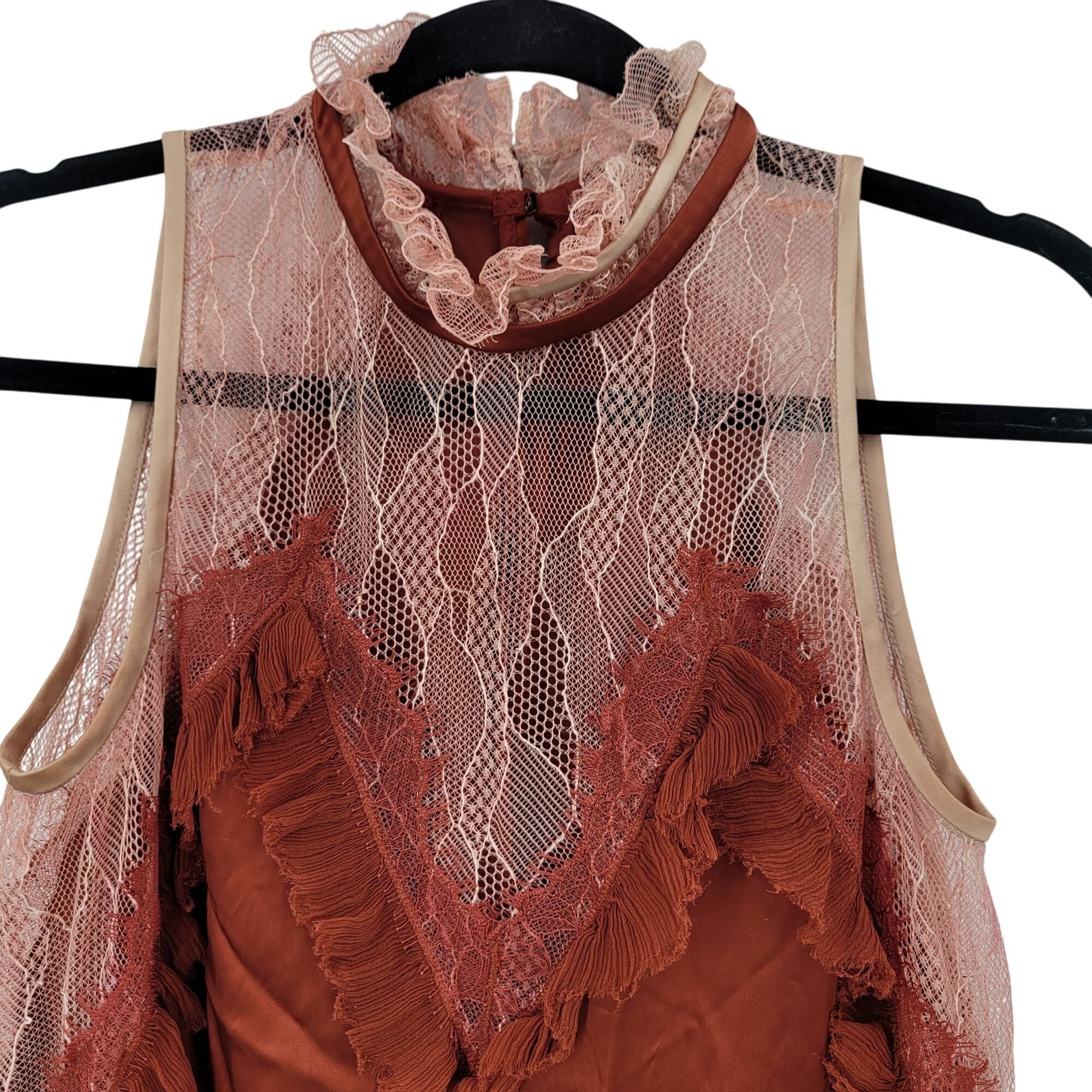 Jonathan Simkhai Jonathan Simkhai Feminine Ruffled Lace Top Blouse Sz M Rust Size M / US 6-8 / IT 42-44 - 4 Thumbnail