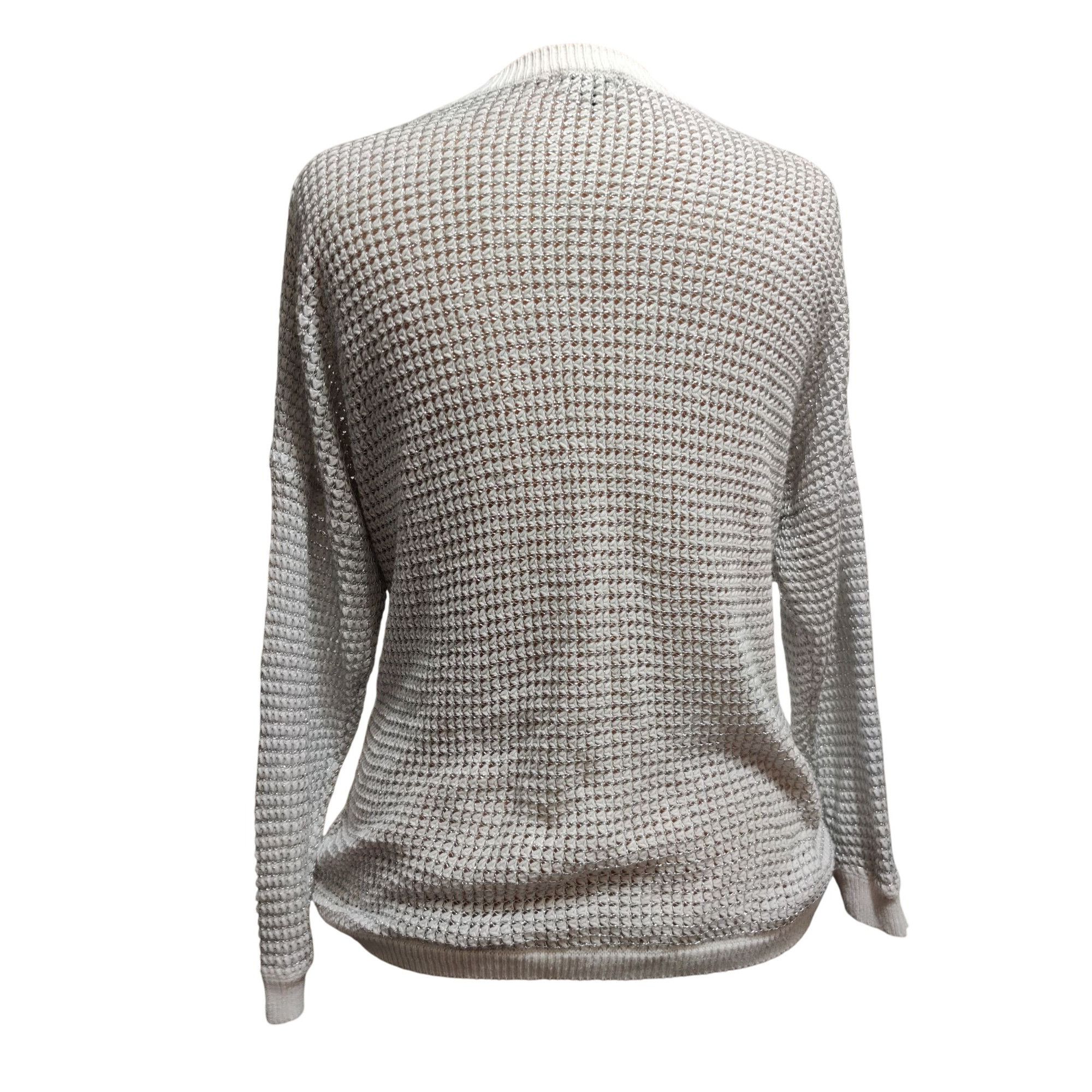 Apt. 9 APT 9 L Womens Sweater White Silver Metallic Knit Sheer Pull Size L / US 10 / IT 46 - 3 Thumbnail
