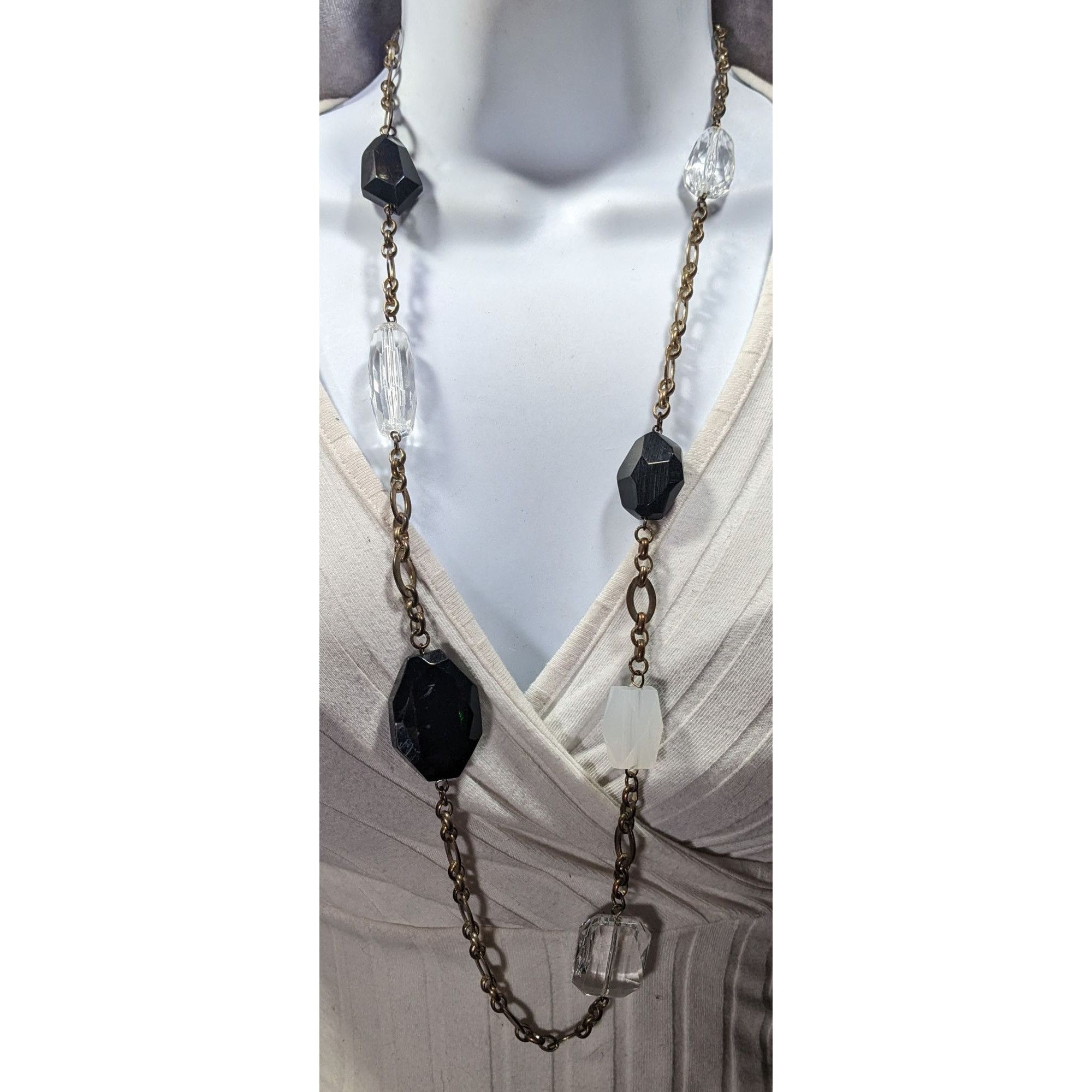 Other Chunky Black And Clear Gemmed Necklace With Gold Tone Chain Size ONE SIZE - 2 Thumbnail