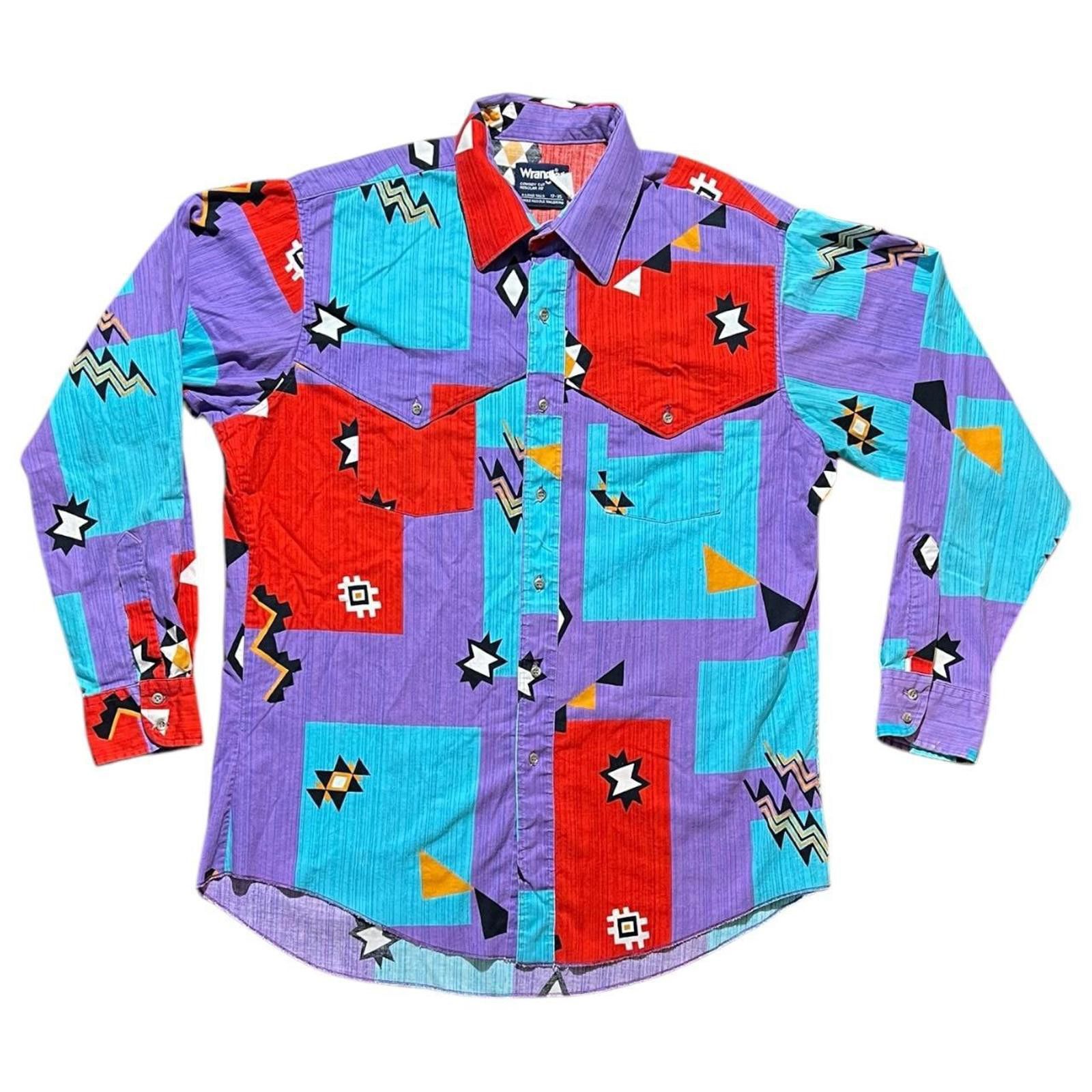 Wrangler VTG Wrangler Western Brushpopper Purple/Blue Button Down Size US XL / EU 56 / 4 - 1 Thumbnail
