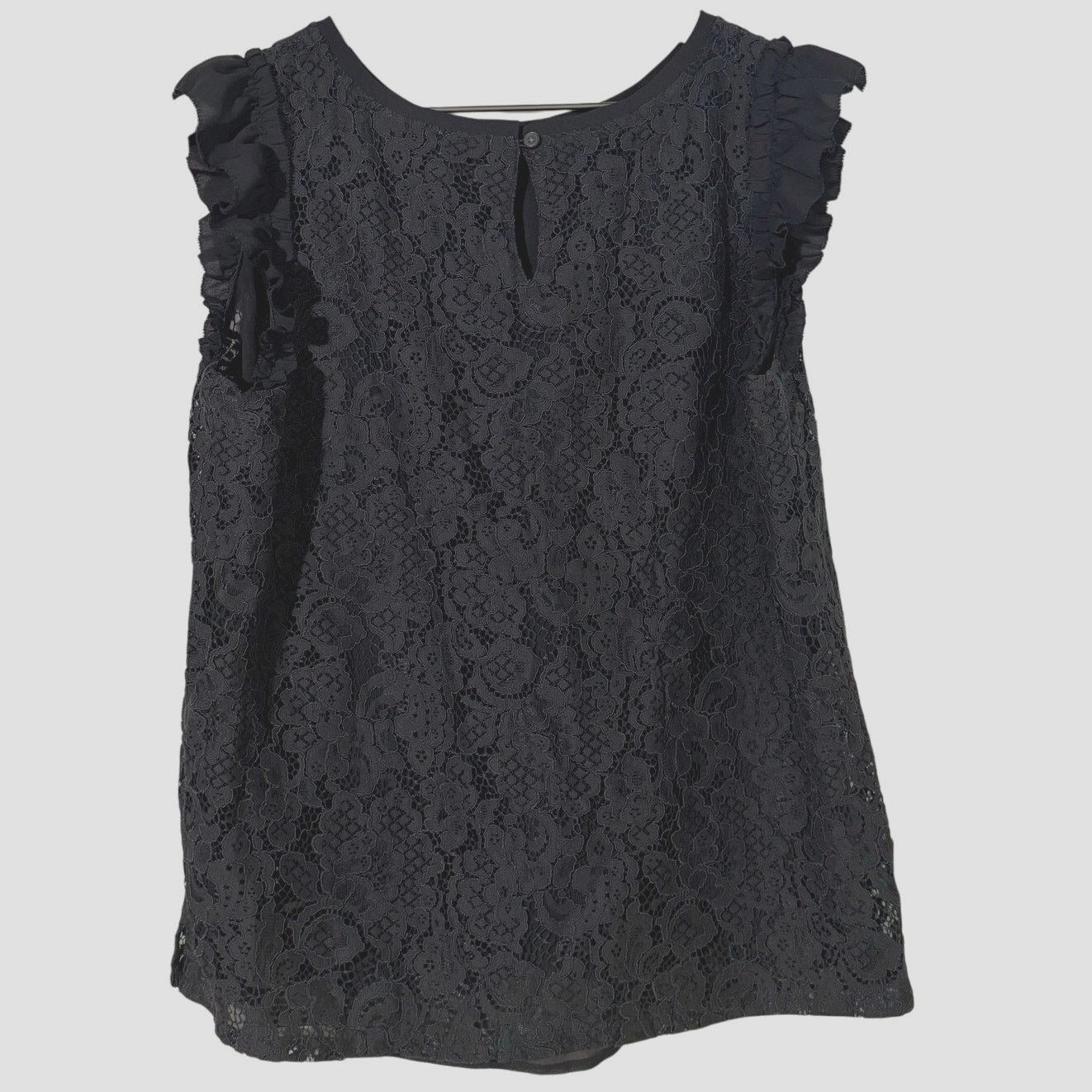 Loft Loft Lace Pullover Shirt Gray Ruffle Sleeve Medium Size M / US 6-8 / IT 42-44 - 2 Thumbnail