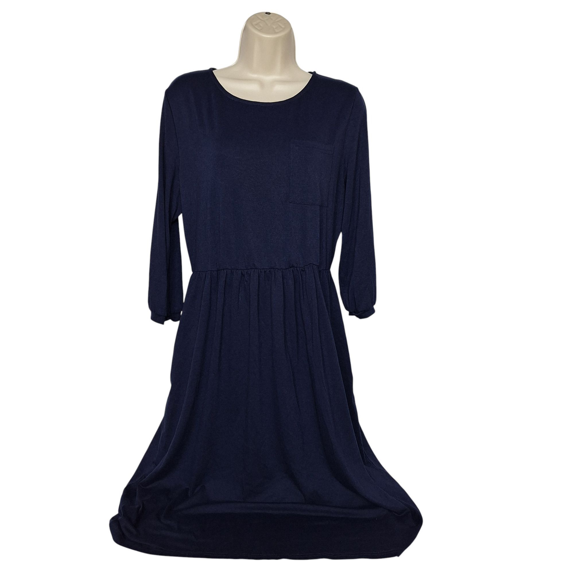 Other MEROKEETY 3/4 Sleeve Fit and Flare Midi Dress L Navy Blue Po Size L / US 10 / IT 46 - 1 Thumbnail