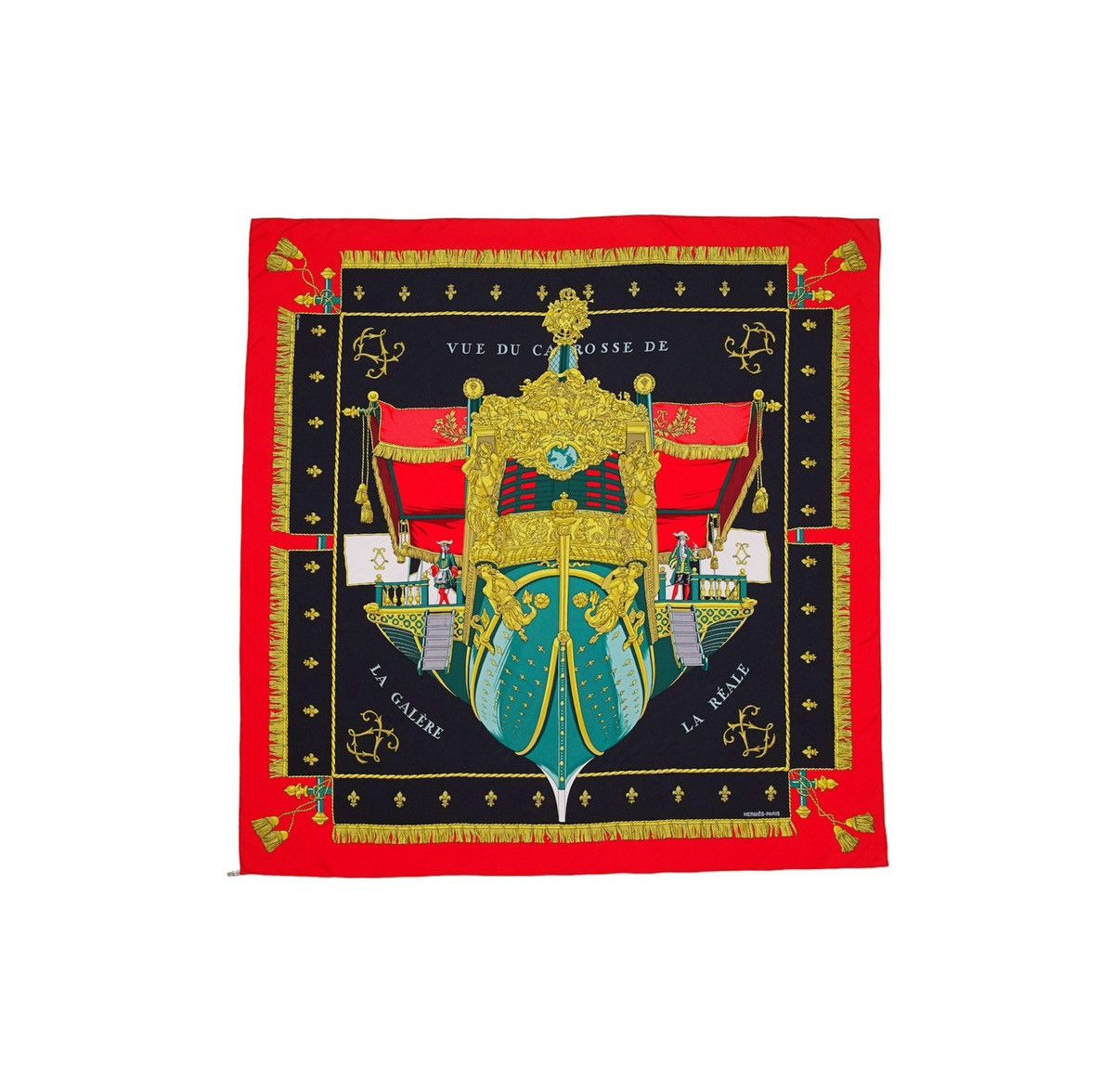 image of Hermes La Réale - Vue Du Carrosse De La Galère Scarf in Black Red, Women's