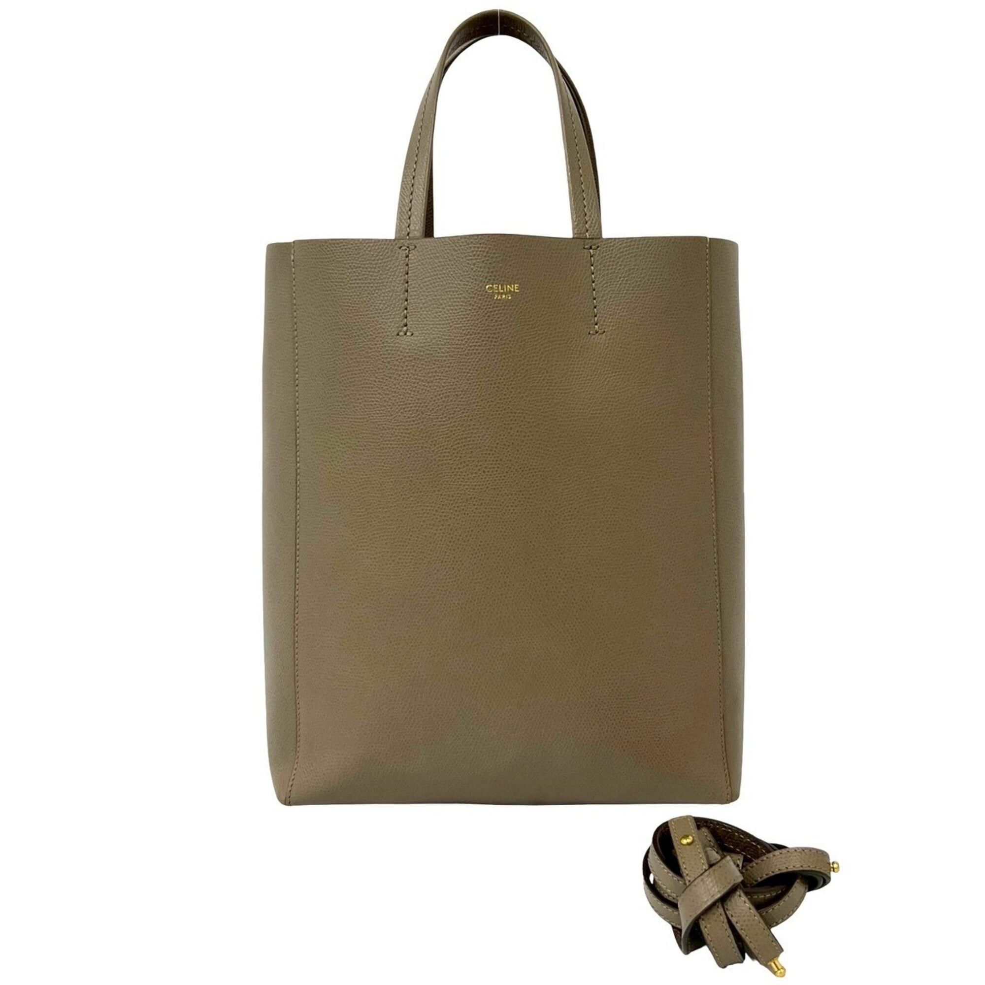 Celine CELINE Vertical Cabas Small Logo Leather 2-way Shoulder Bag/Handbag Beige 93328 Size ONE SIZE - 1 Thumbnail