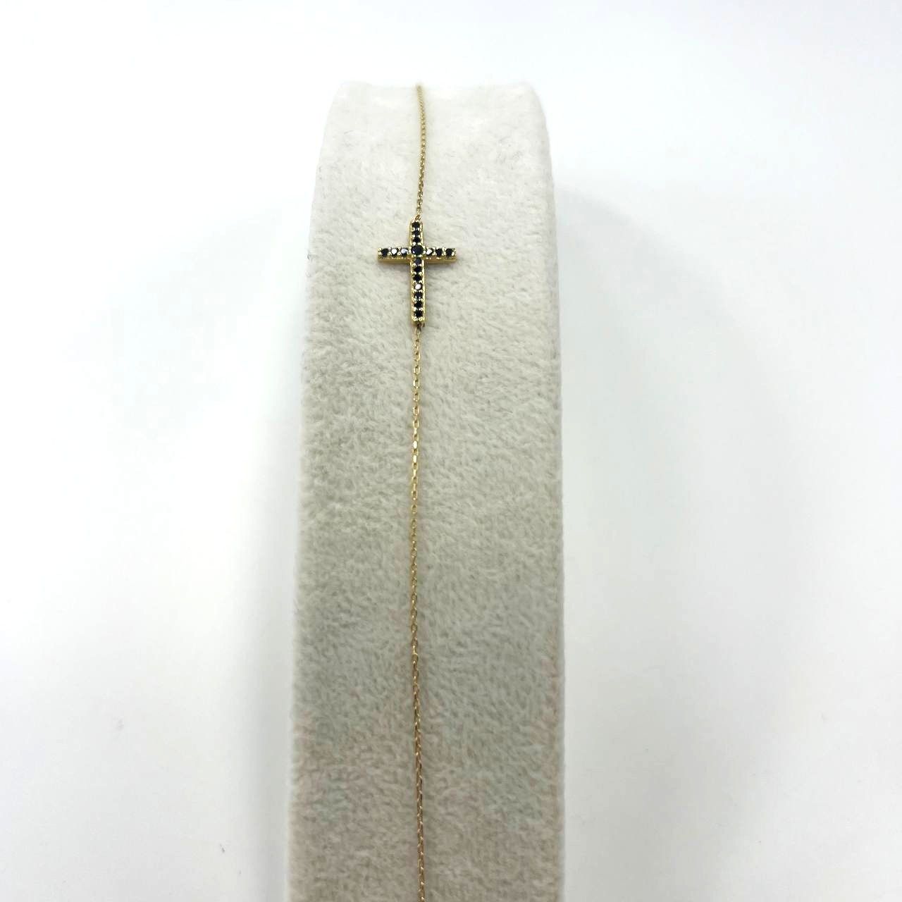 Other 14K yellow gold bracelet with black zircon cross Size ONE SIZE - 8 Thumbnail