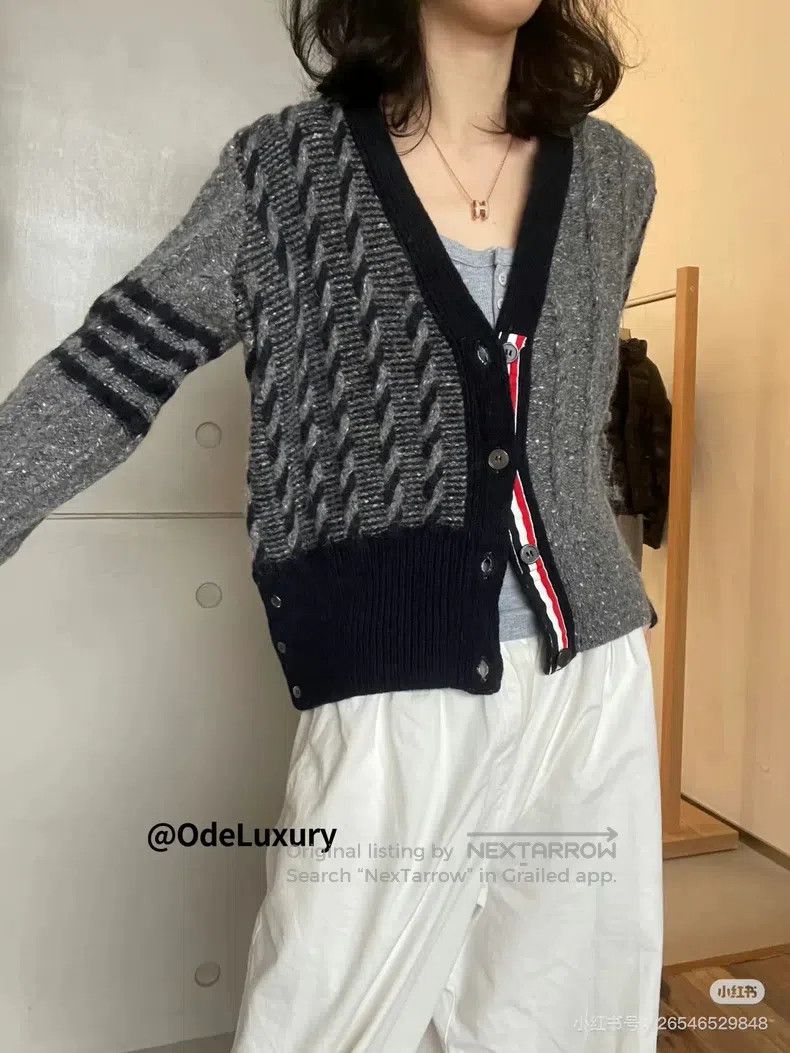 Thom Browne Thom Browne Grey Patchwork Wool Open Cardigan Jacket Size US S / EU 44-46 / 1 - 3 Thumbnail