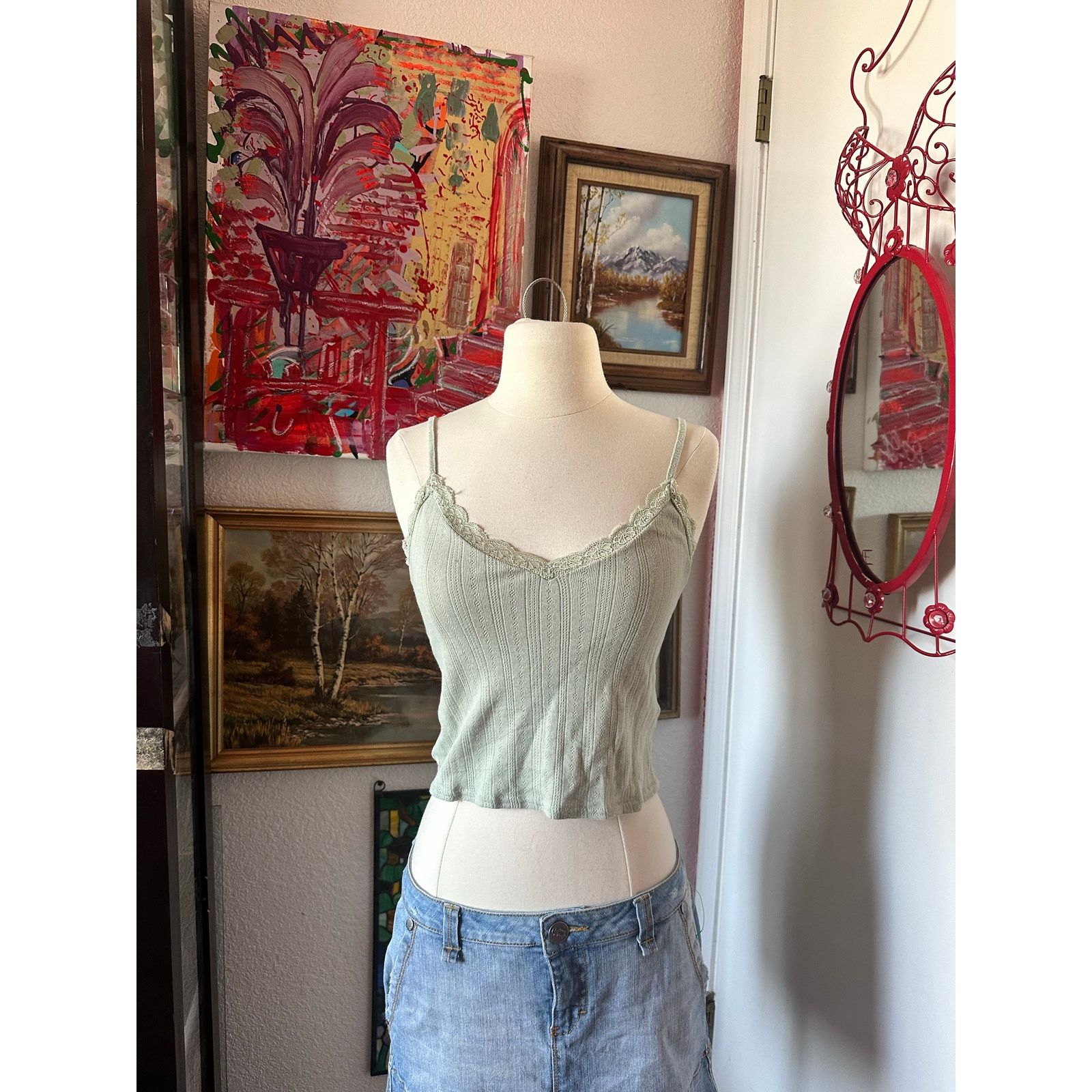 Bdg bdg light green knit cropped sweater vest tank top Size M / US 6-8 / IT 42-44 - 1 Thumbnail