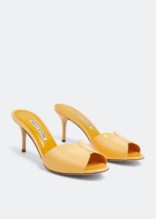 Manolo Blahnik Manolo Blahnik Houramu Patent Leather Mules Size 39 Yellow Size US 8 / IT 38 - 1 Thumbnail
