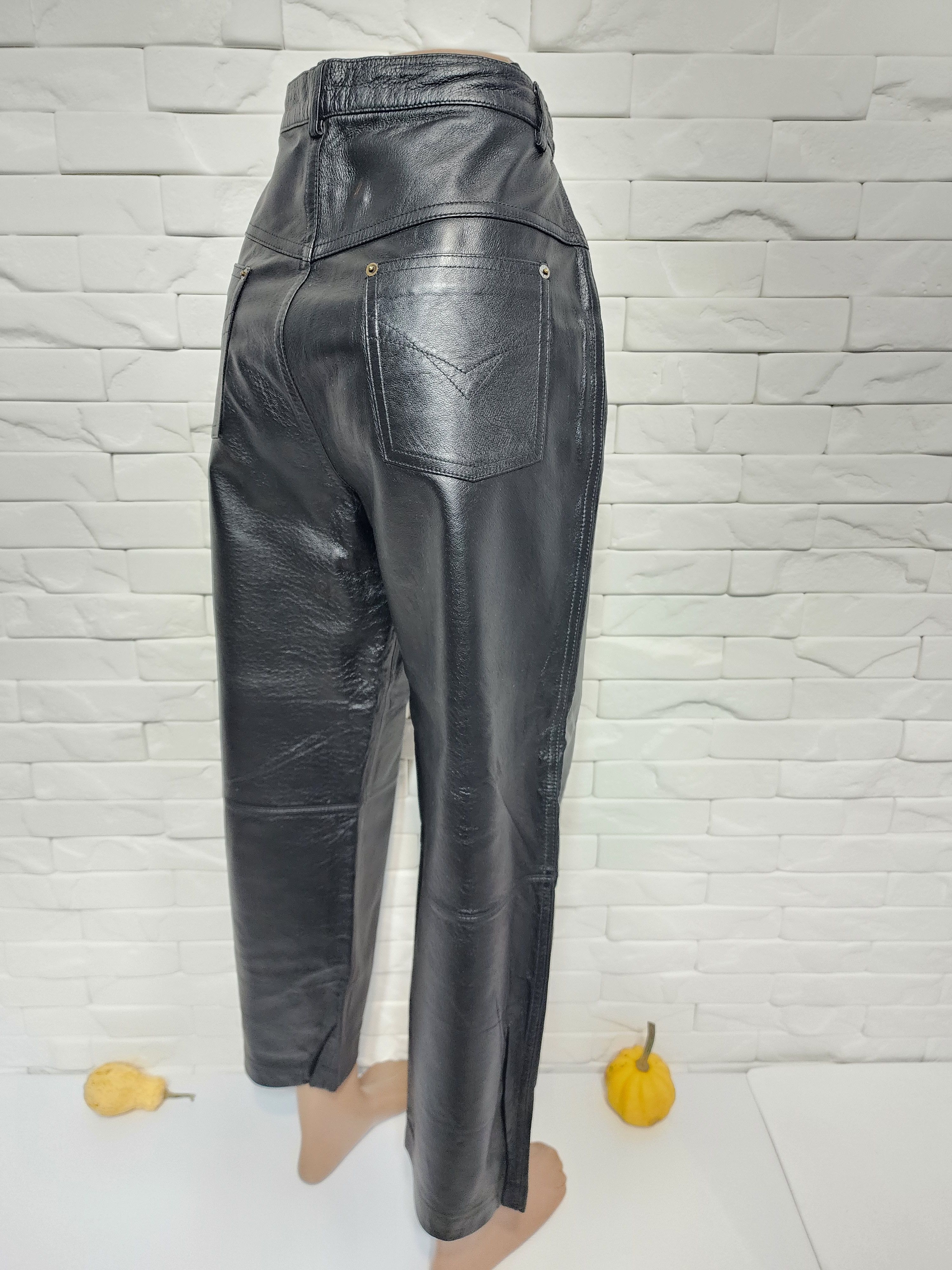 Genuine Leather Black Leather Pants: Elegant High Waist Trousers Size 30" / US 8 / IT 44 - 6 Thumbnail