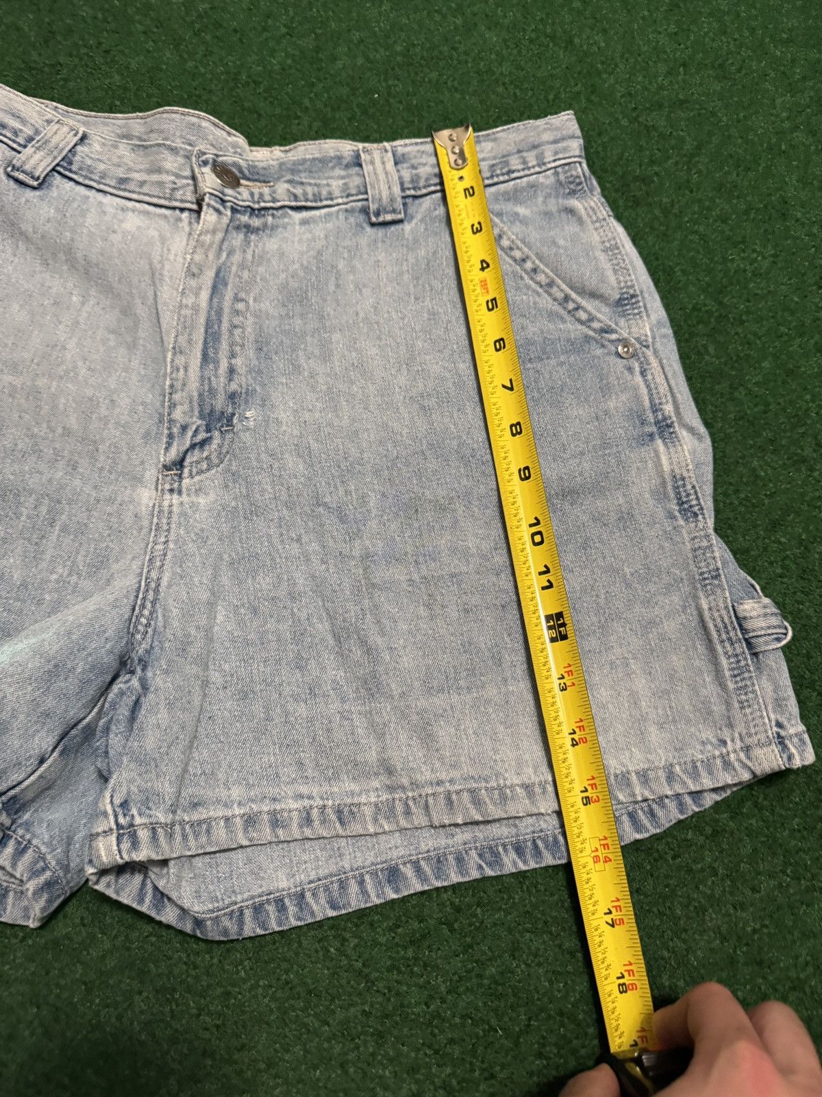 Lee × Vintage Vtg 90s Y2K Lee Dungaree Carpenter Jorts 11 6” Denim Shorts Size 32" / US 10 / IT 46 - 7 Thumbnail