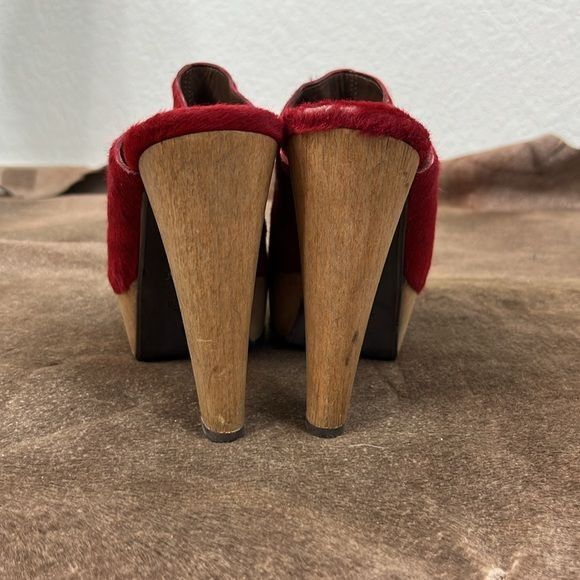 Marni Marni Red Ponyhair Wood Platform Mules Size US 7.5 / IT 37.5 - 3 Thumbnail