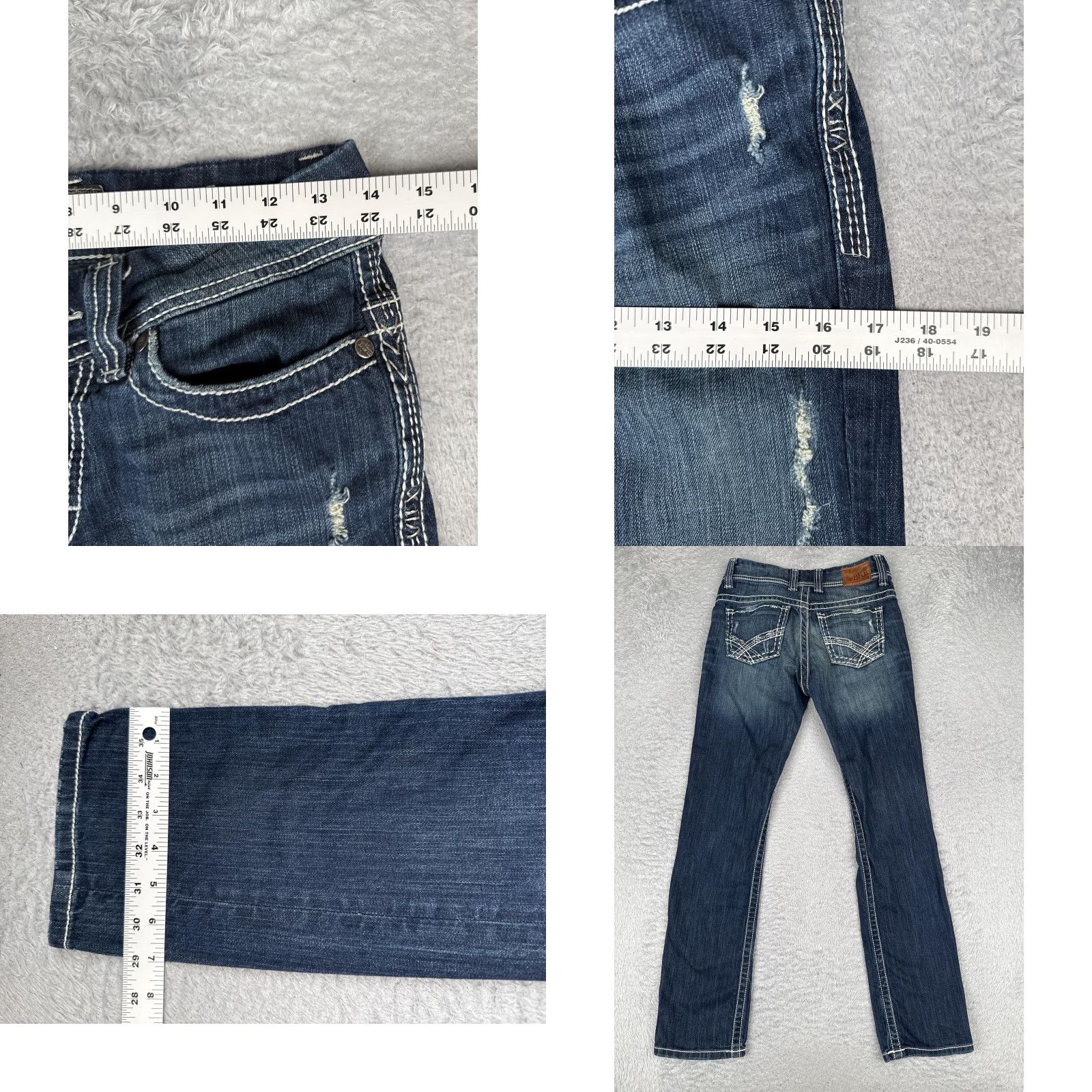 Vintage BKE Payton Jeans Women 26R Blue Medium Wash Straight Distressed 5-Pocket Denim Regular 30in Inseam 26x30 Size 26" / US 2 / IT 38 - 9 Thumbnail