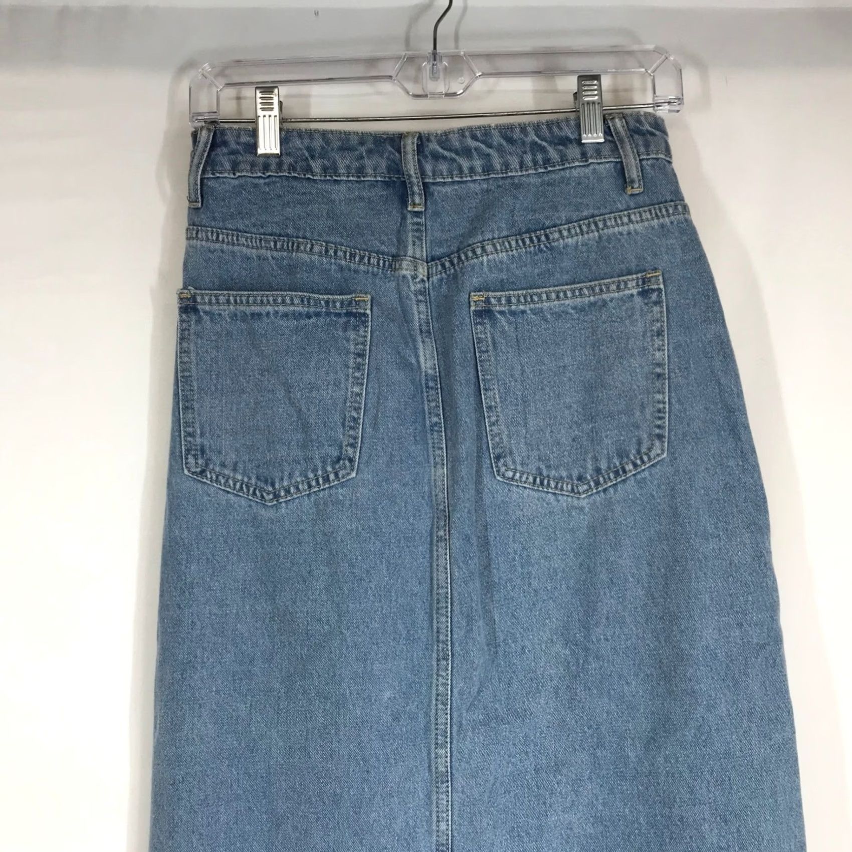 Shein SHEIN Denim Maxi Skirt Blue High Rise Straight Petite Small Wash Womens Skirt 90s Style Pockets Zip Front Button All Seasons Size 24" / US 00 / IT 34 - 5 Thumbnail