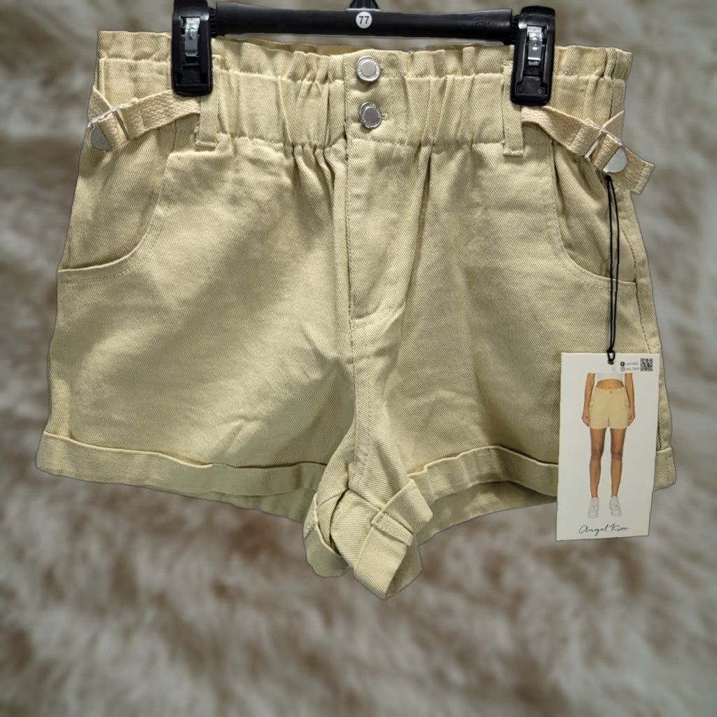 Vintage Angel Kiss Womens Shorts Size S Beige High Rise Cuffed Pockets New Size 28" / US 6 / IT 42 - 1 Thumbnail