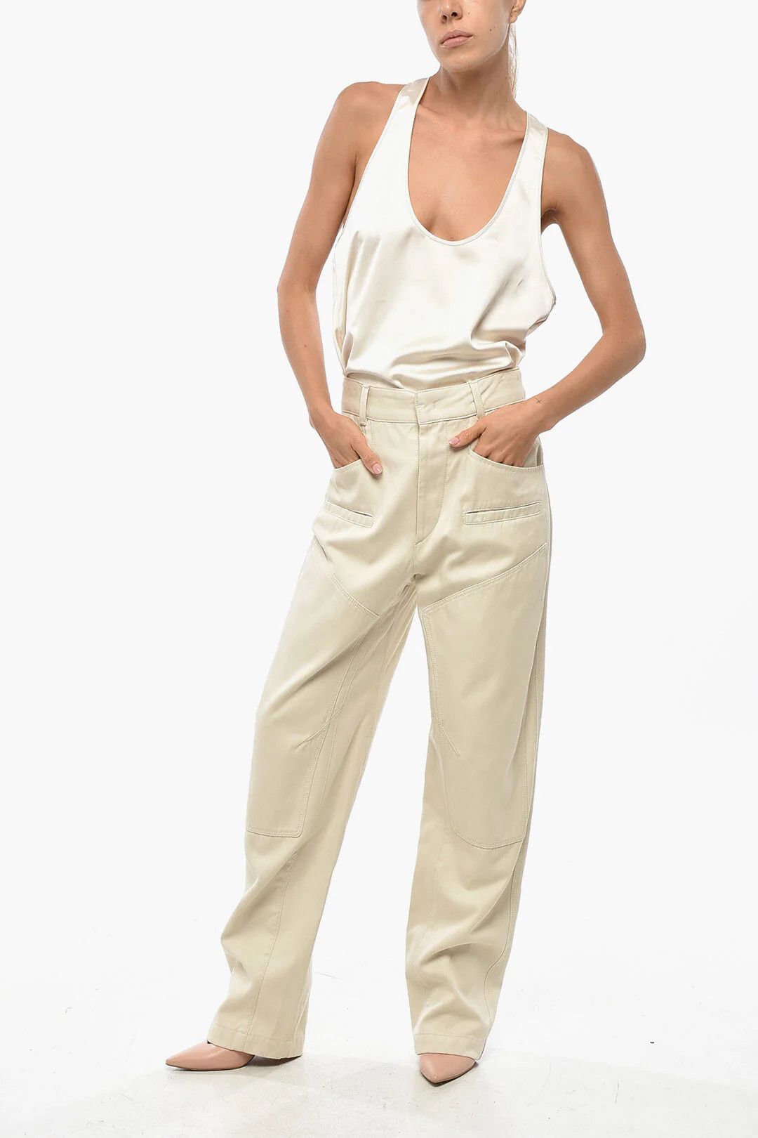 Isabel Marant og1mm0326 Cotton Multi-Pocket Pant in Beige Size 28" / US 6 / IT 42 - 4 Thumbnail