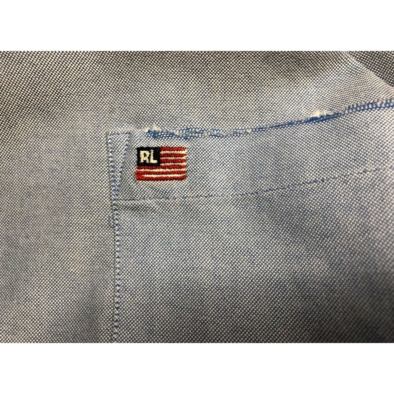 Ralph Lauren Ralph Lauren Jeans Company Shirt Men XL Cotton Blue USA Flag Button-Down Collared Long Sleeve with Left Chest Pocket Logo Size US XL / EU 56 / 4 - 7 Thumbnail