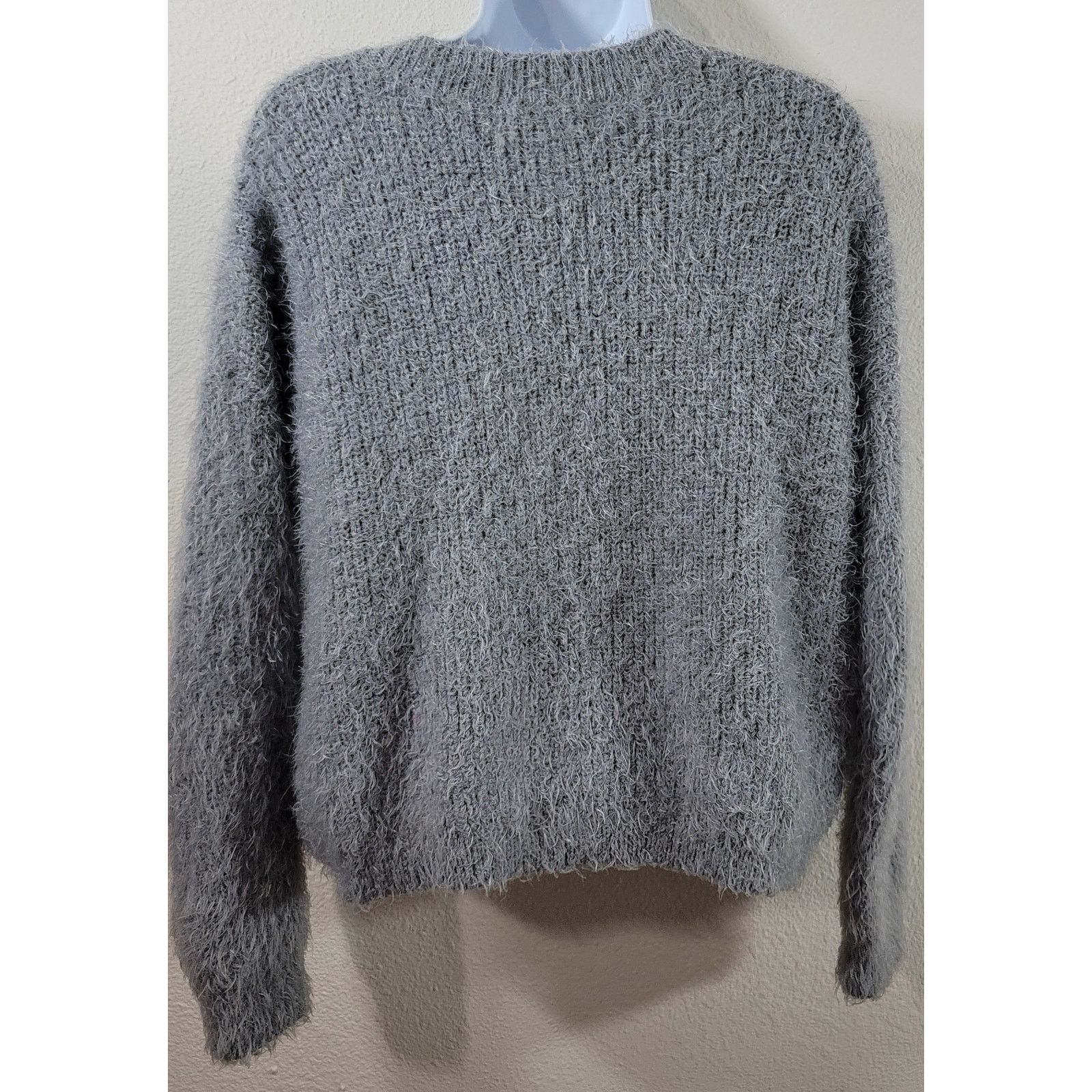 Other Pink Rose Gray Fuzzy V Neck Drop Shoulder Sweater Small Size S / US 4 / IT 40 - 2 Thumbnail