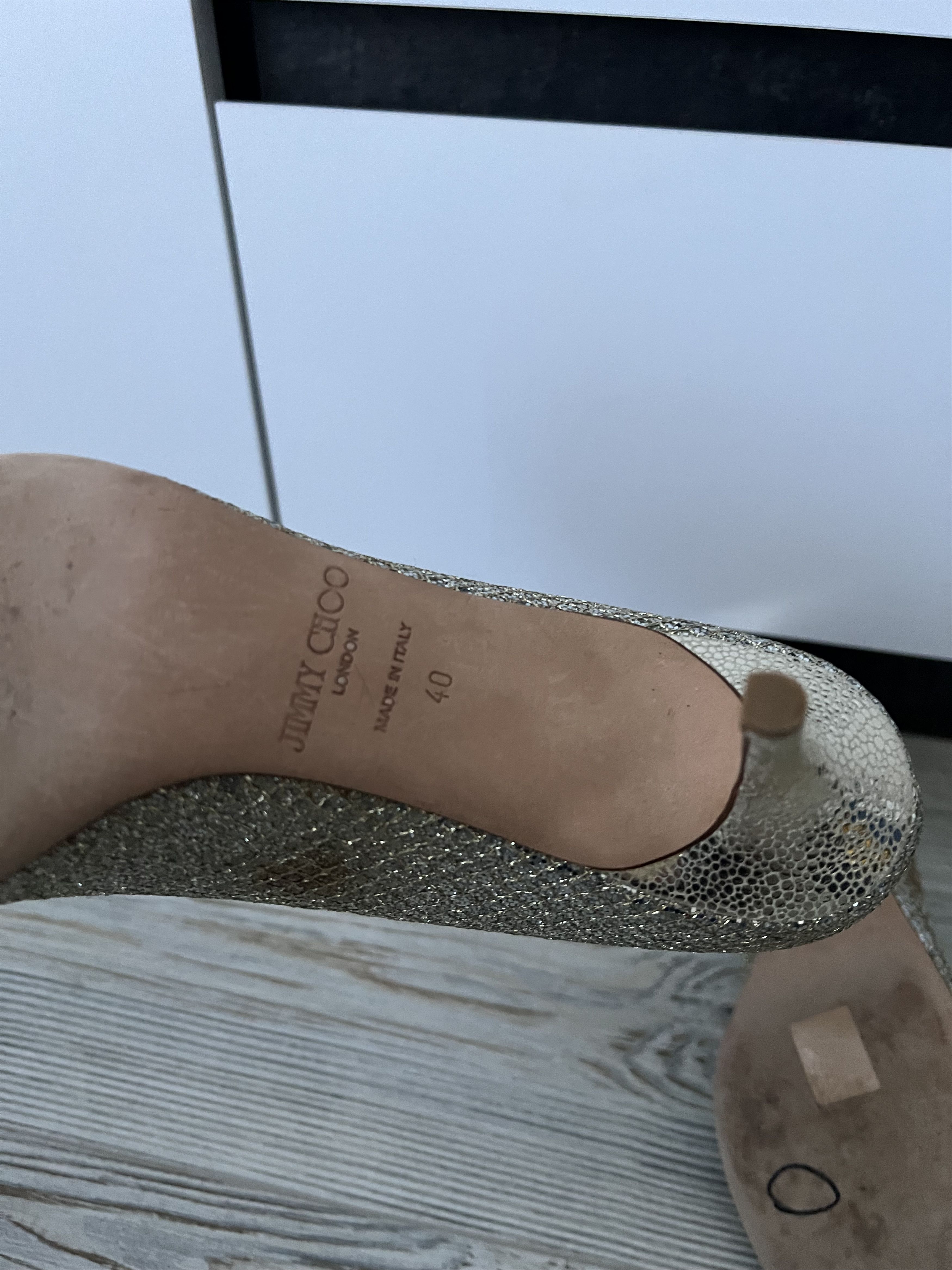 Jimmy Choo Jimmy Choo Silver Glitter Peep Toe Leather Heels Size 40 Size US 10 / IT 40 - 7 Thumbnail