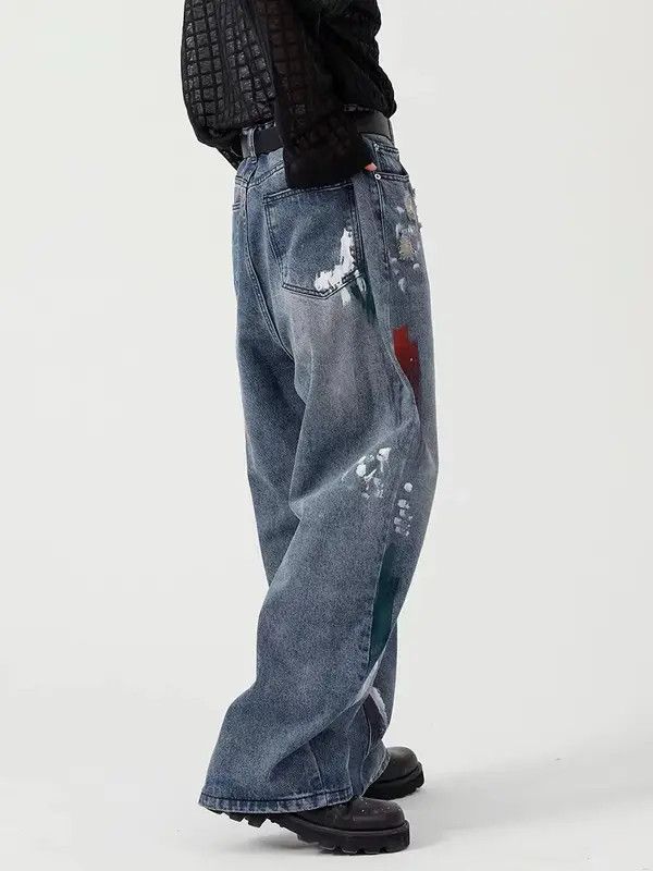 VIBE Paint splashed ripped jeans straight leg street trousers Size US 32 / EU 48 - 3 Thumbnail