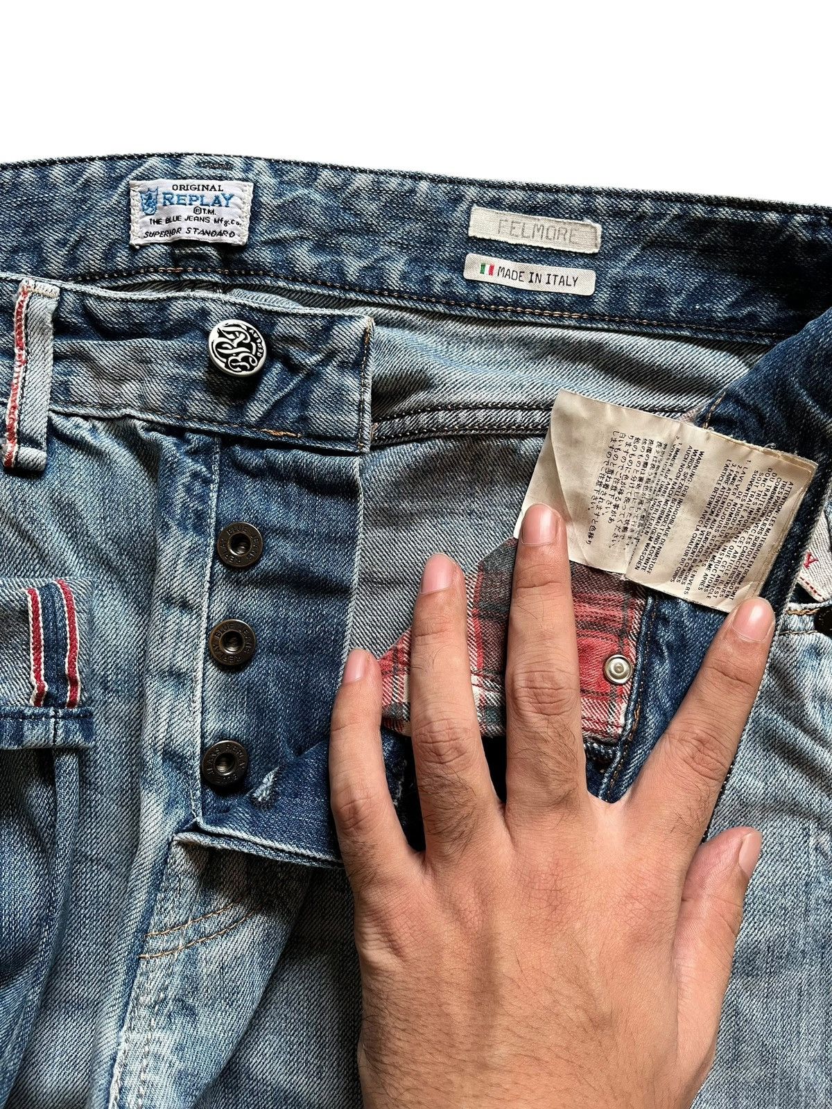 Replay Vintage Replay Selvedge Faded Wash Distressed Loose Jeans Size US 33 - 12 Thumbnail