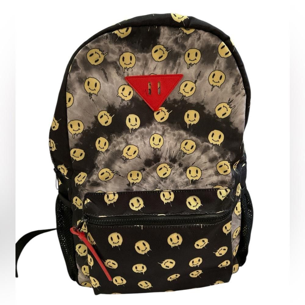 Designer Stylish Black and Yellow Melted Smiley Face Tie-Dye Backpack Size ONE SIZE - 1 Thumbnail