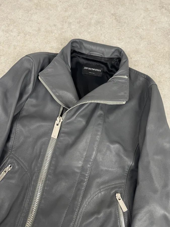 Emporio Armani SS2014 Emporio Armani Asymmetrical Petrol Grey Leather Jacket Size XS / US 0-2 / IT 36-38 - 7 Thumbnail