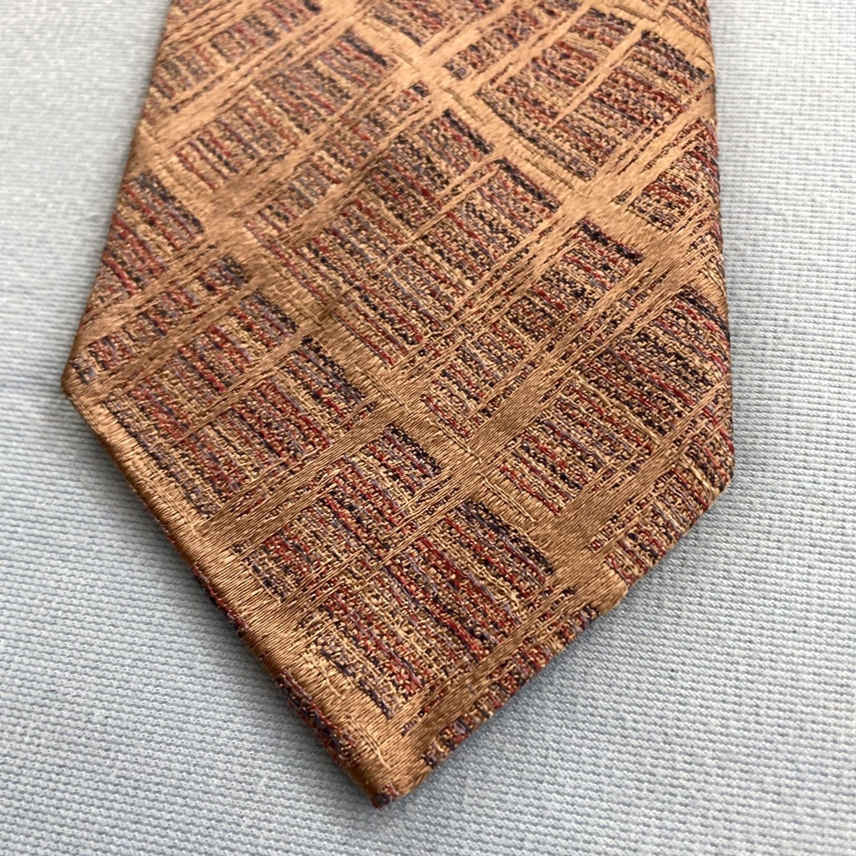 MCM VINTAGE Rhodia Necktie Italian Woven Tie Geometric Plaid Brown Red Blue 3x48" Mens Tie Size ONE SIZE - 2 Thumbnail