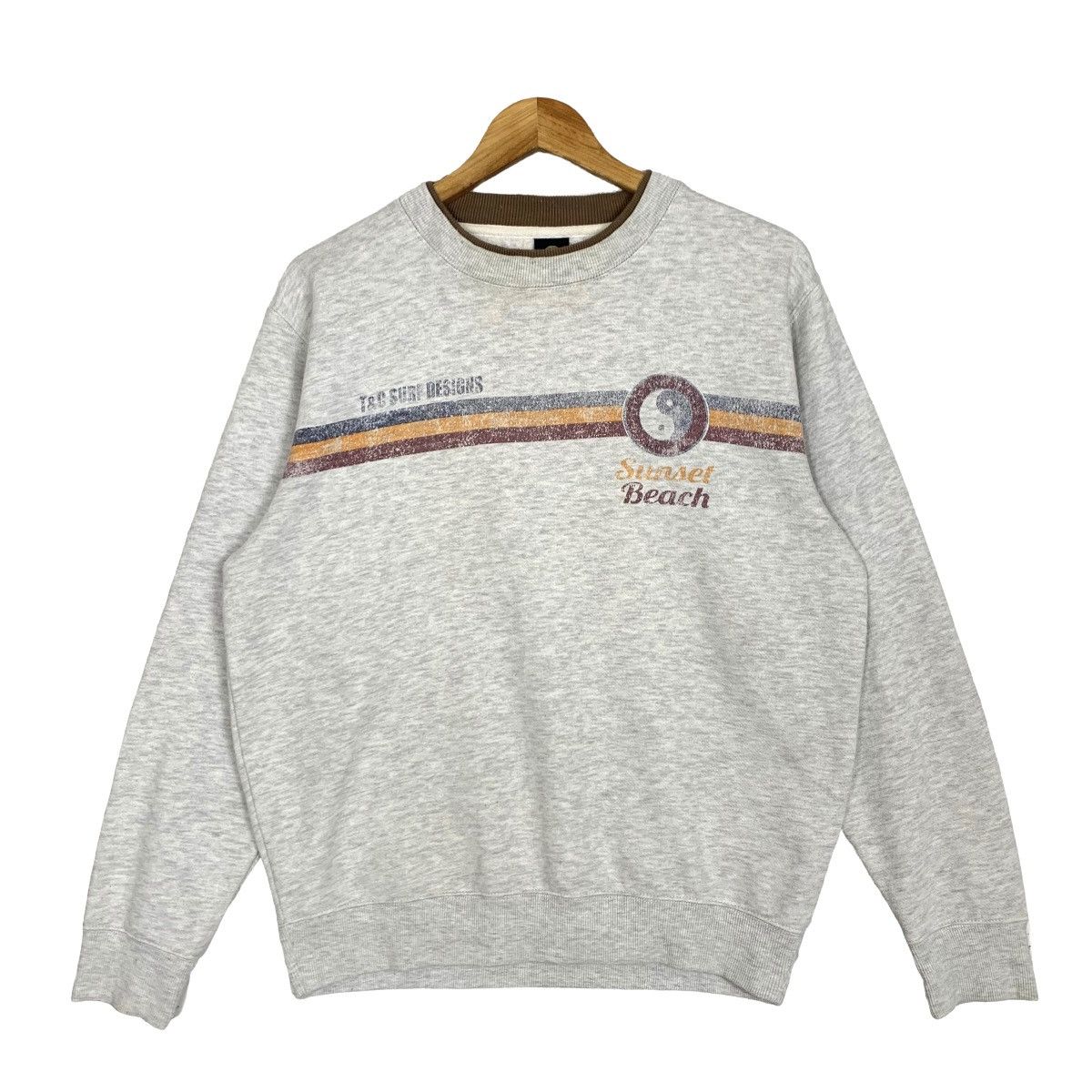 image of Surf Style Vintage T&c Surf Design Sunset Beach Sweatshirt in Grey, Men's (Size Medium)
