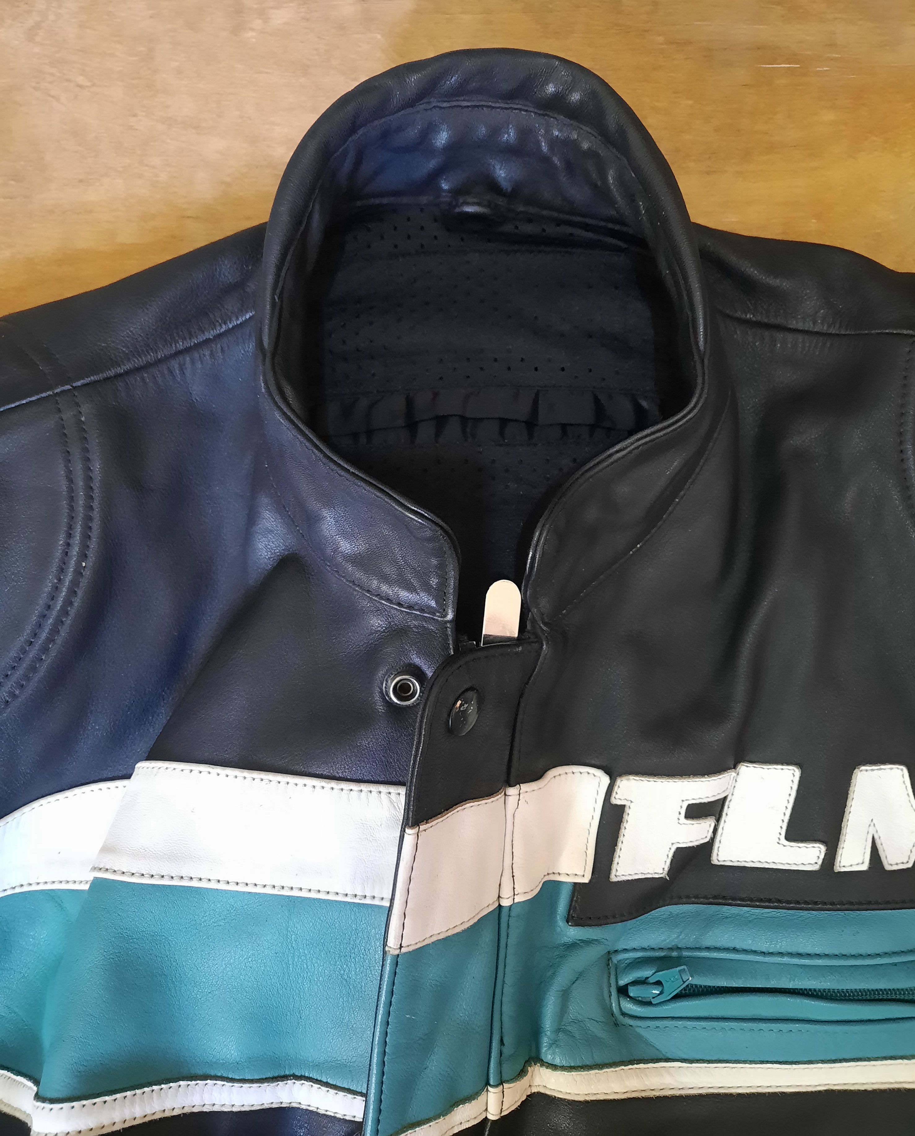 Vintage 80s 70s FLM Greyhound Racing leather motorcycle jacket Size US L / EU 52-54 / 3 - 7 Thumbnail