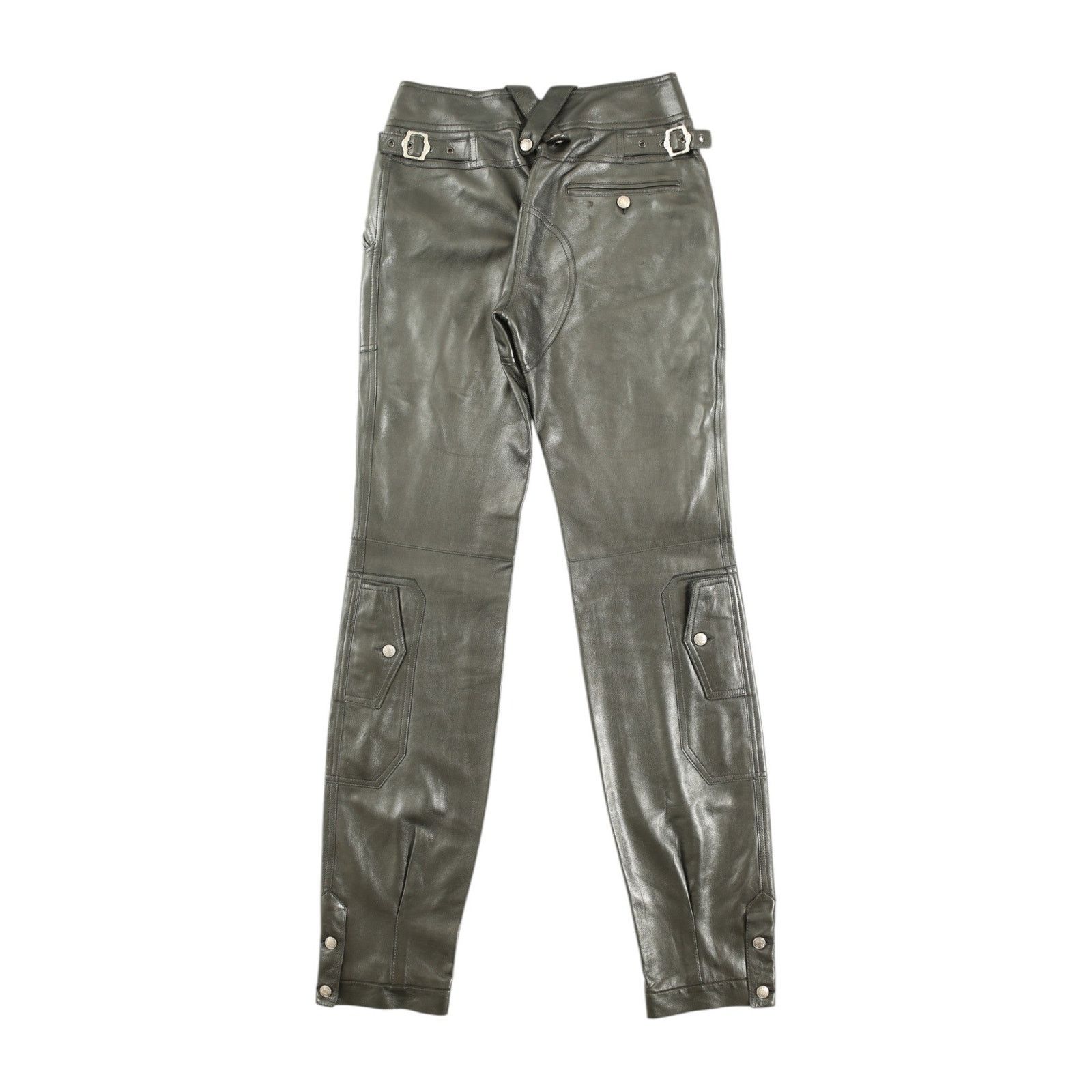 Dior by John Galliano F/W 2003 Black Leather Moto Buckle Pants Size 26" / US 2 / IT 38 - 2 Thumbnail