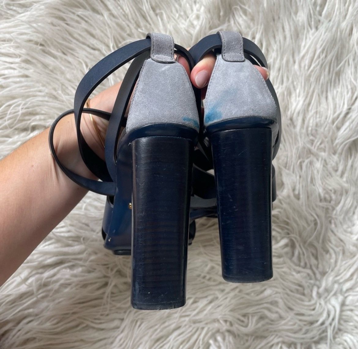 Gucci GUCCI Leather Suede Candy Blue Crossover Strap Sandals Size US 8 / IT 38 - 7 Thumbnail