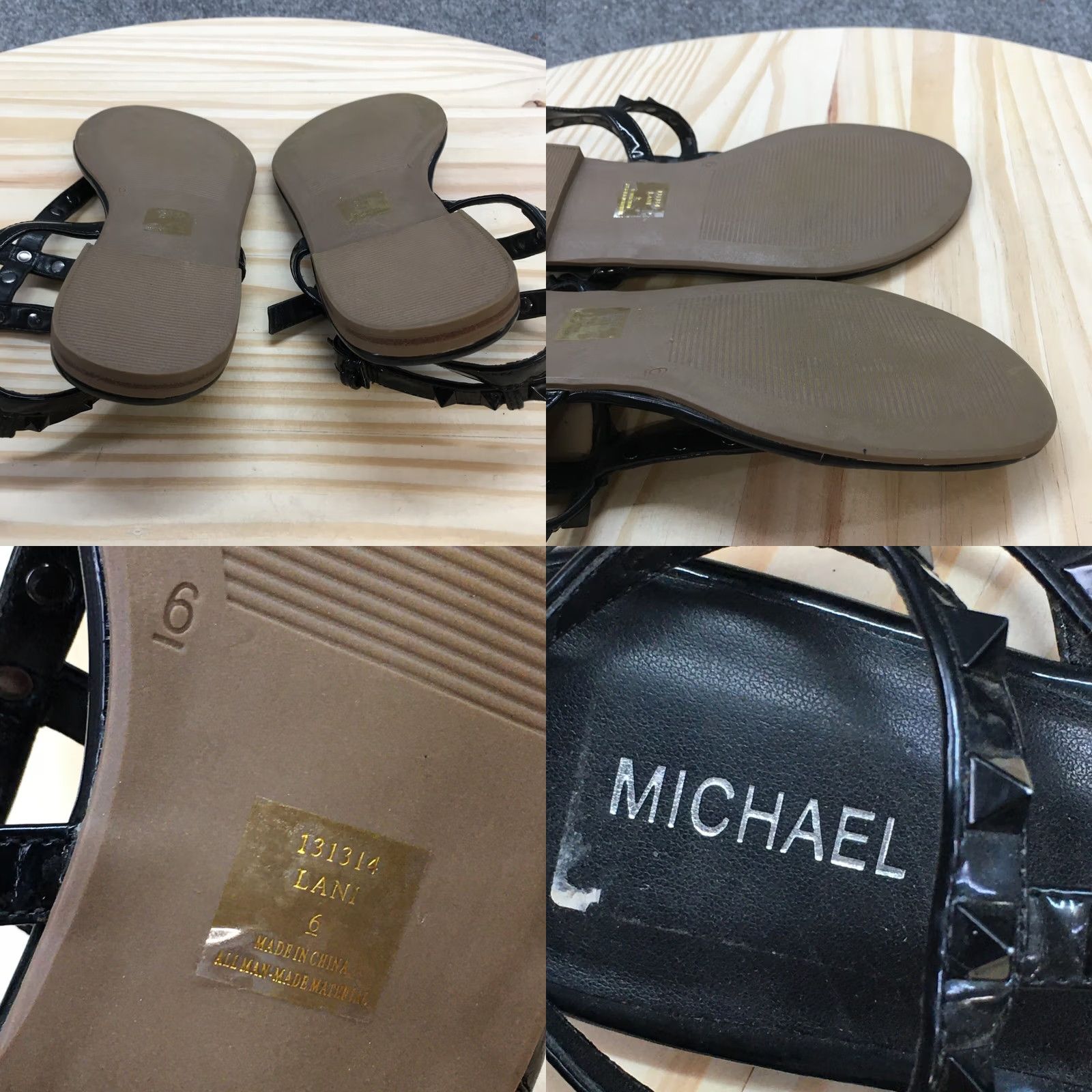 Vintage Michael Sandals Gladiator Flat Womens 6 Black Buckle Lani Rockstud Tonal Stud Flats Shoes Size US 6 / IT 36 - 8 Thumbnail
