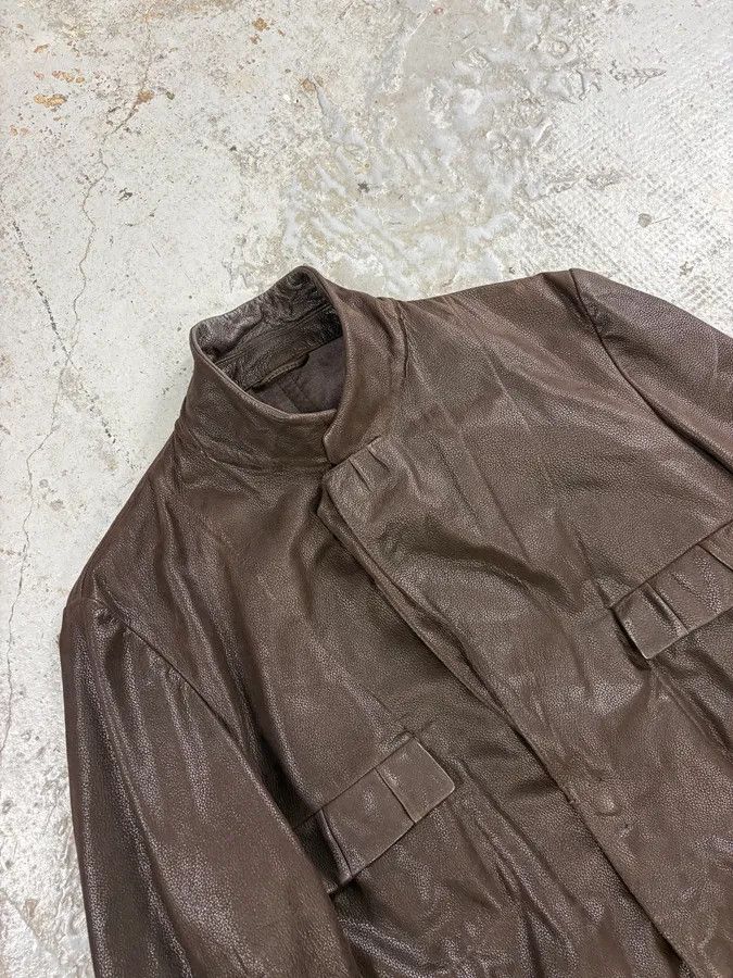 Marithe + Francois Girbaud AW2002 Marithé + François Girbaud Pleats Brown Leather Avant-Garde Blazer Jacket Size 44R - 5 Thumbnail