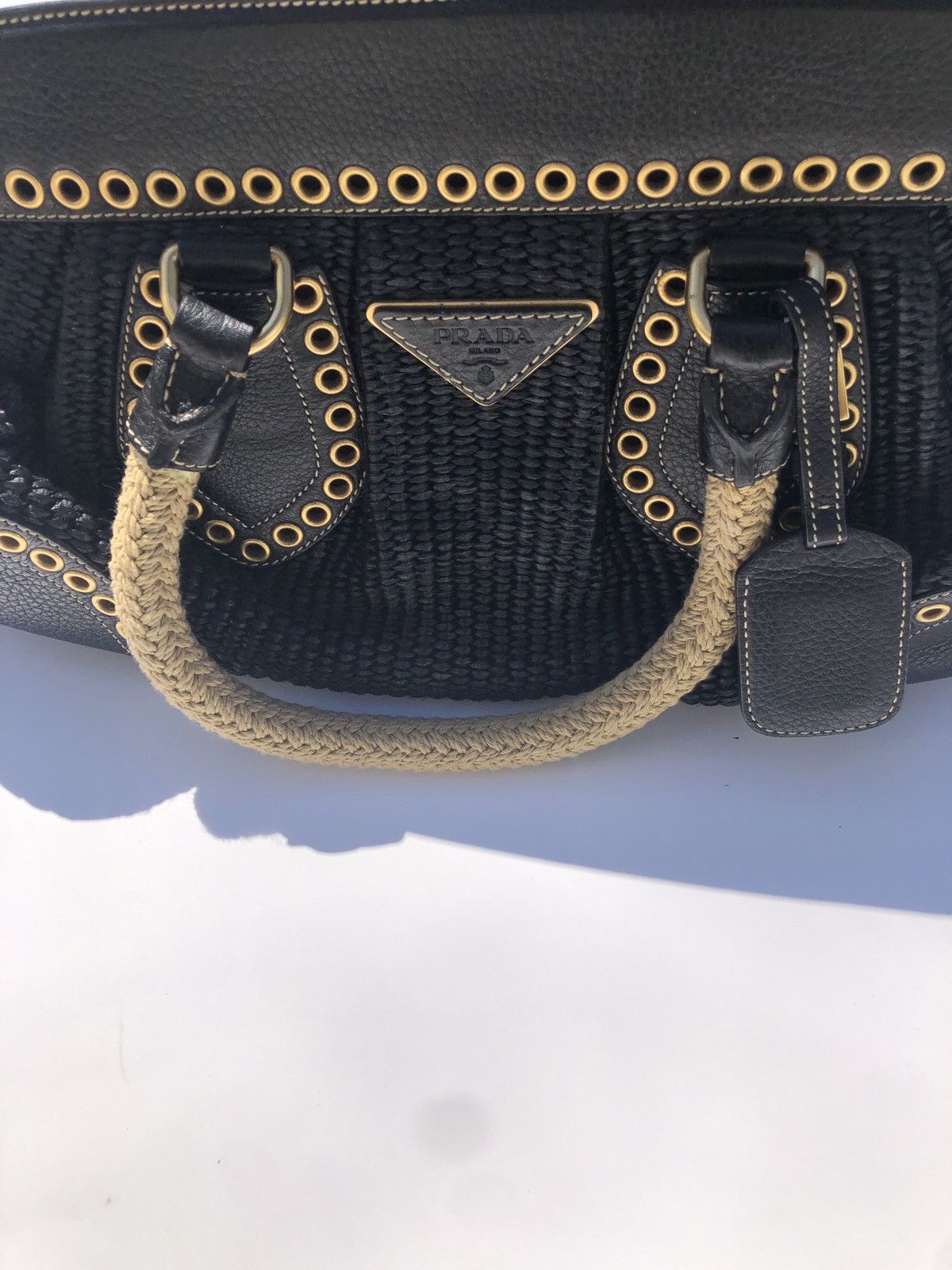 Prada Prada Frame Satchel Woven Raffia Small Size ONE SIZE - 3 Thumbnail