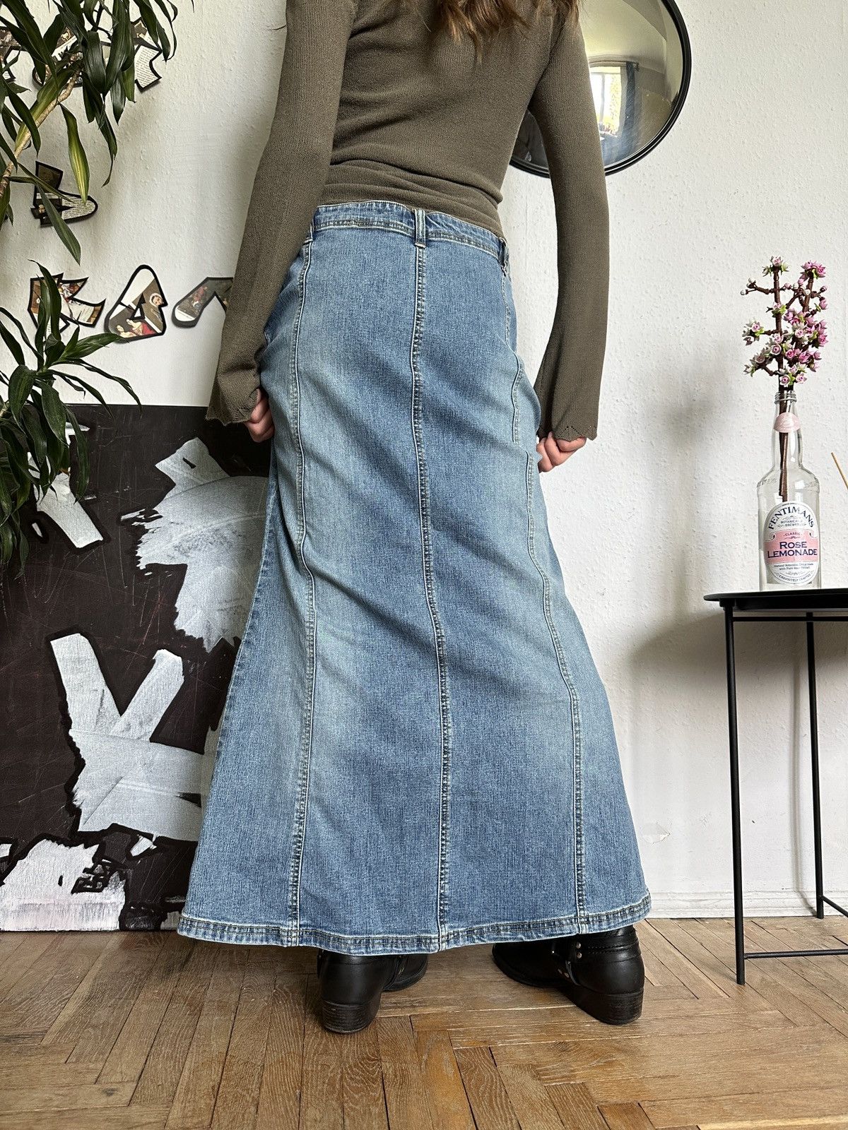 20471120 × Seditionaries Vintage Boho Westen Country Maxi Denim Skirt 00s Size 34" / US 12 / IT 48 - 2 Thumbnail