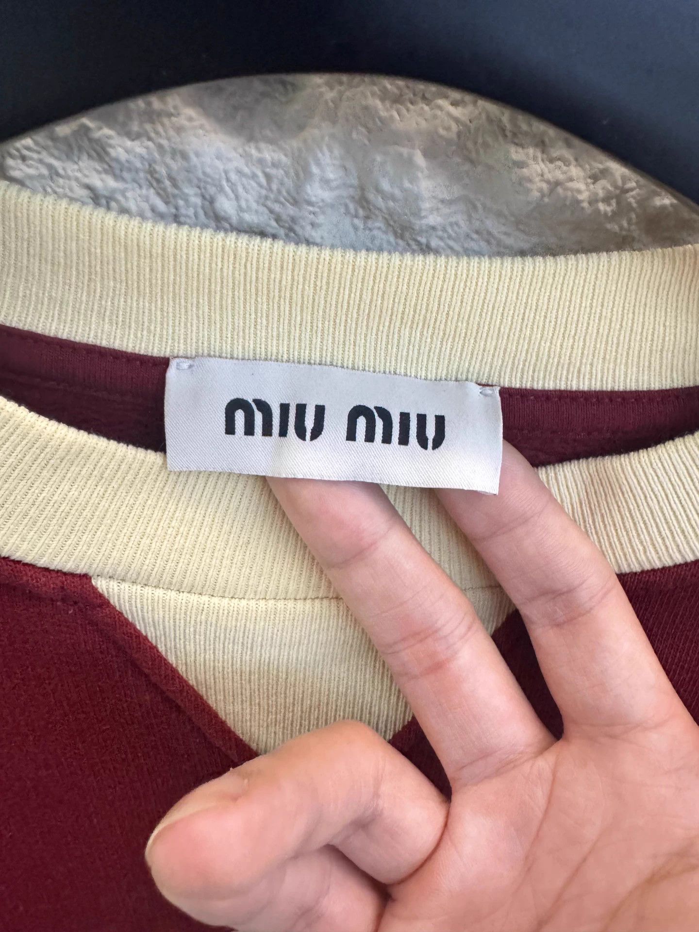 Miu Miu Miu Miu CLUB Logo Burgundy & Cream Collar Sweatshirt Size S Size S / US 4 / IT 40 - 3 Thumbnail