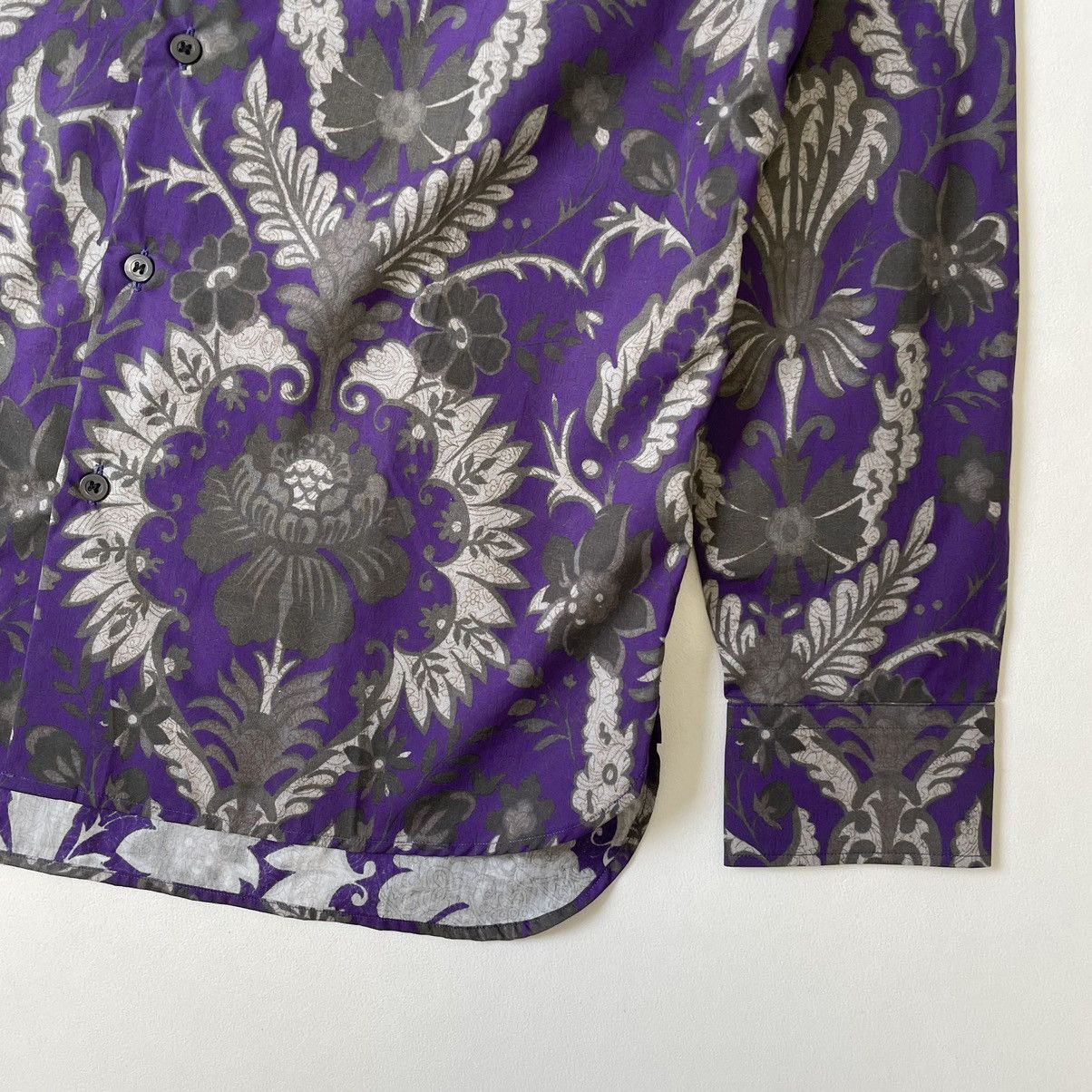 Dries Van Noten Purple / Gray Floral Print Cotton Shirt Size US M / EU 48-50 / 2 - 9 Thumbnail
