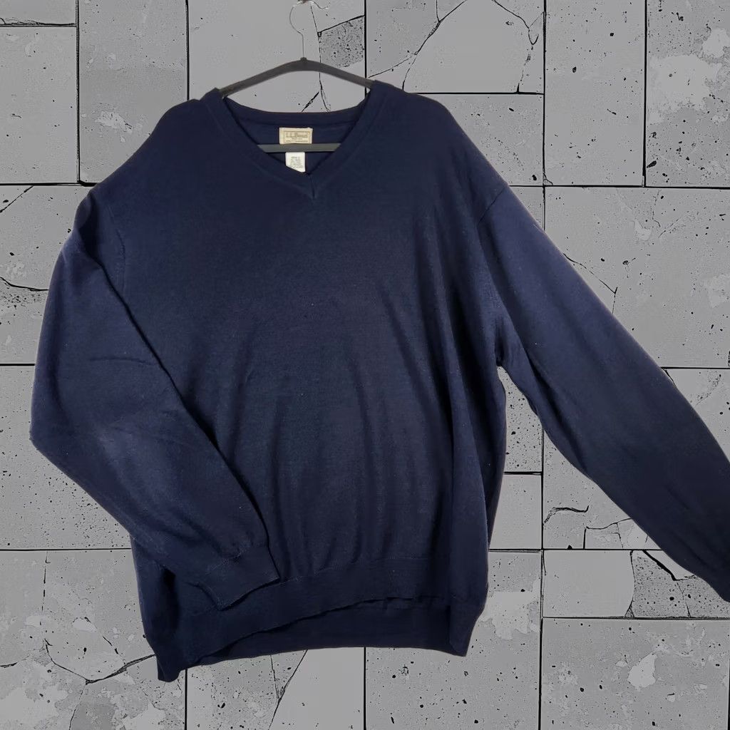 Ll Bean Sweater 1XL Blue Wool V Neck Pullover Mens, Men's
