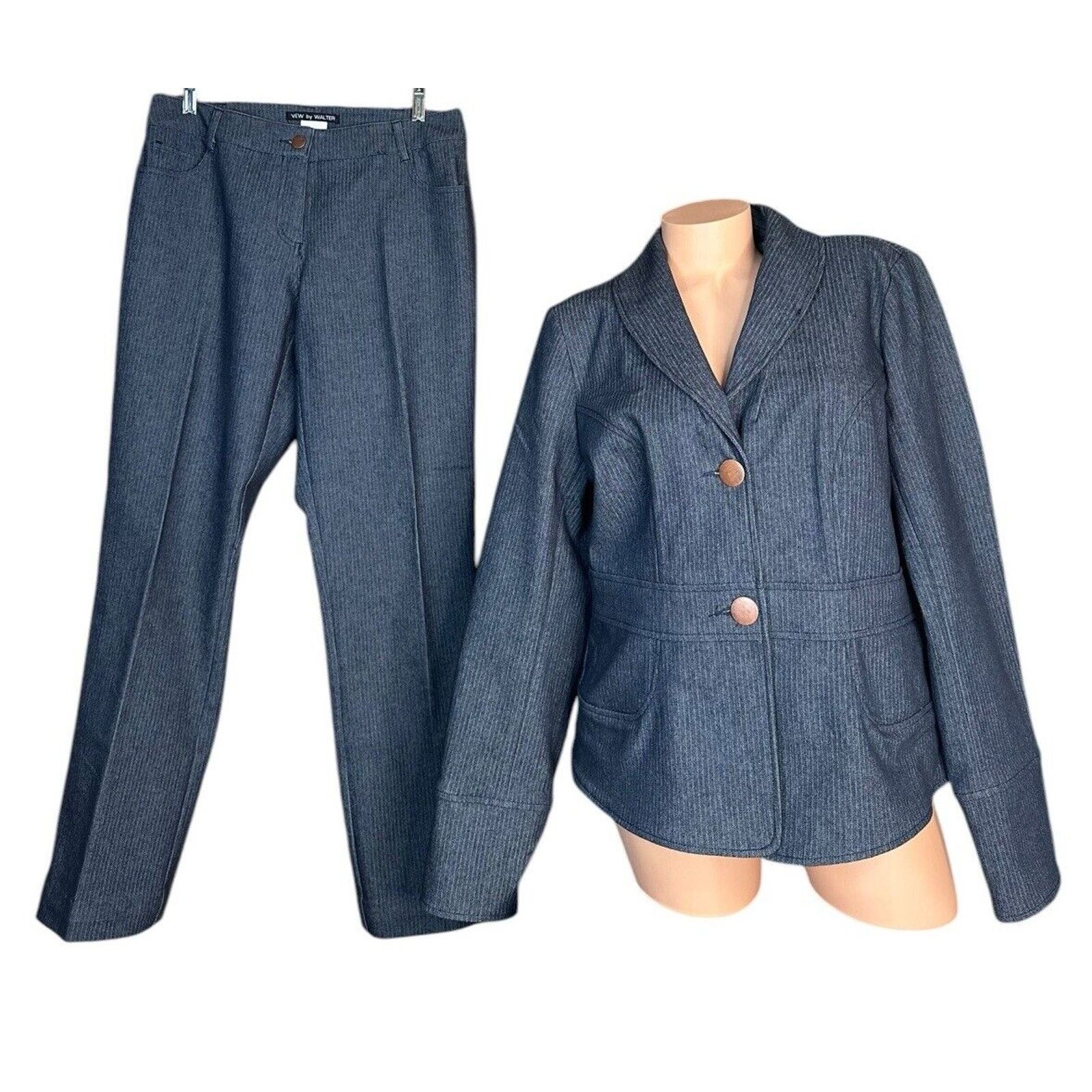 Other View Walter Blue Herringbone Denim Trouser Jeans Blazer 10 L Size 32" / US 10 / IT 46 - 1 Thumbnail
