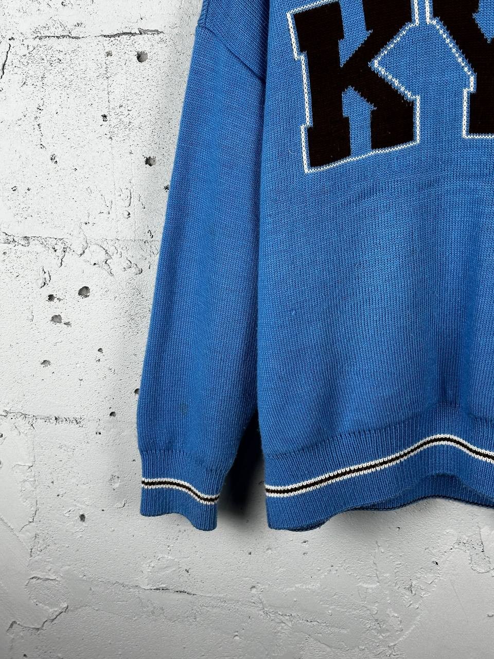 Designer Oversized Knitted KYIV Made In Ukraine Sweater Blue Size US L / EU 52-54 / 3 - 6 Thumbnail