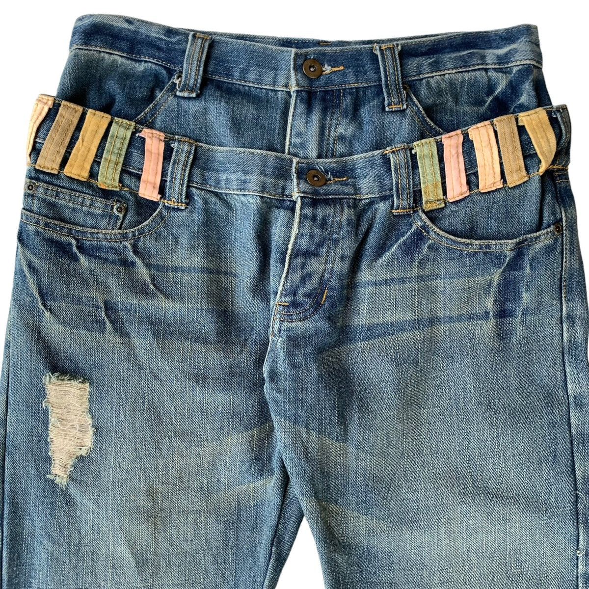 Japanese Brand 2000s Japanese Brand Browny Double Waist distressed Jeans Size US 31 - 5 Thumbnail