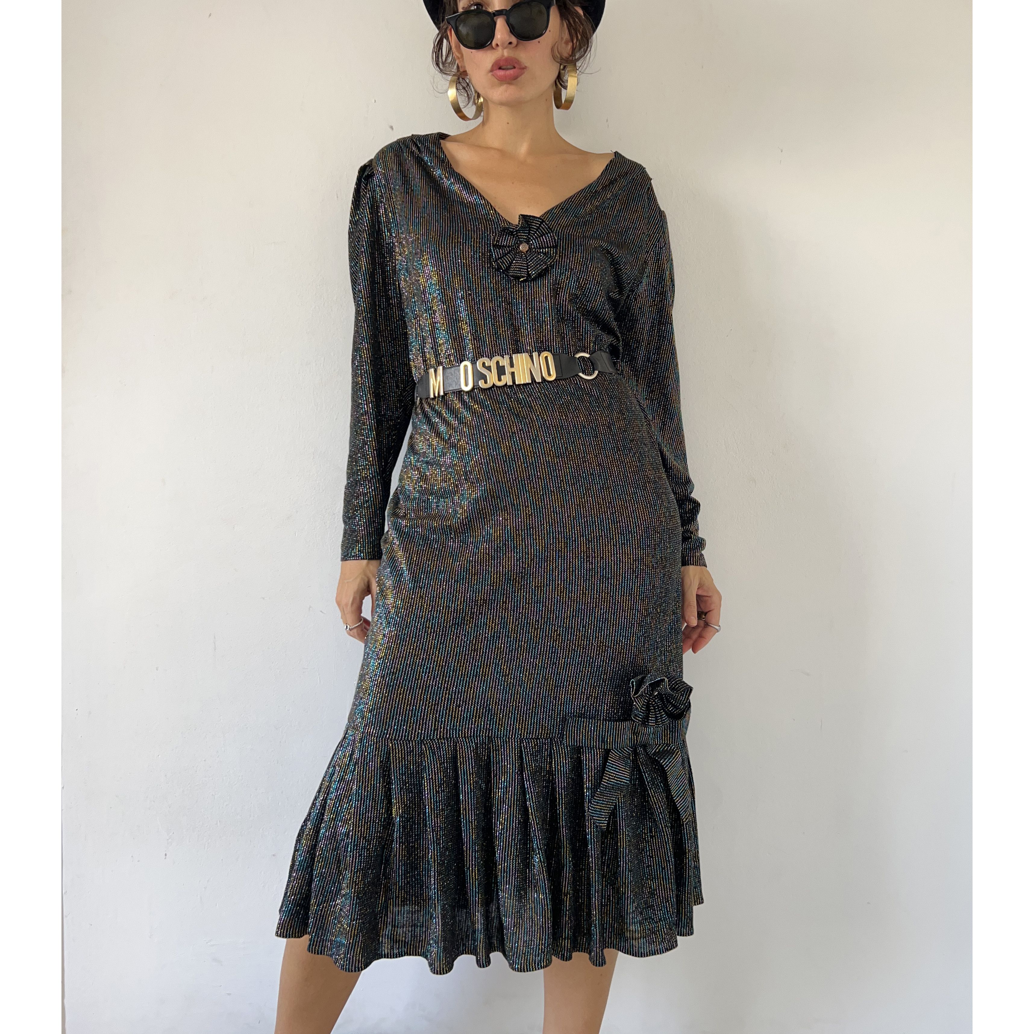 Vintage 80s Black Shimmer Party Dress Size XL / US 12-14 / IT 48-50 - 6 Thumbnail