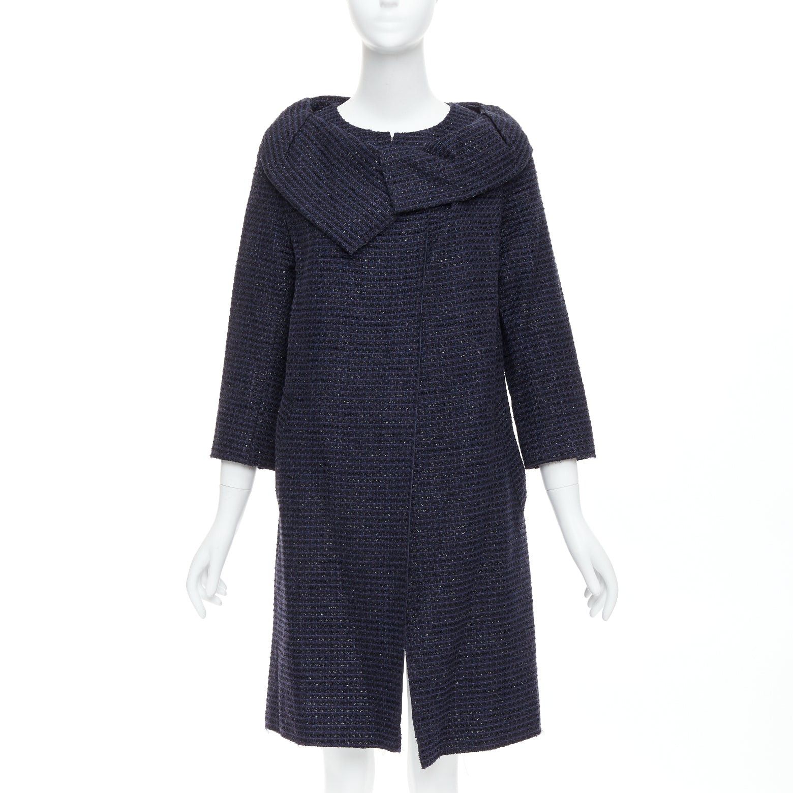 Roland Mouret ROLAND MOURET navy cotton blend tweed collar structural coat UK12 L Size M / US 6-8 / IT 42-44 - 1 Thumbnail