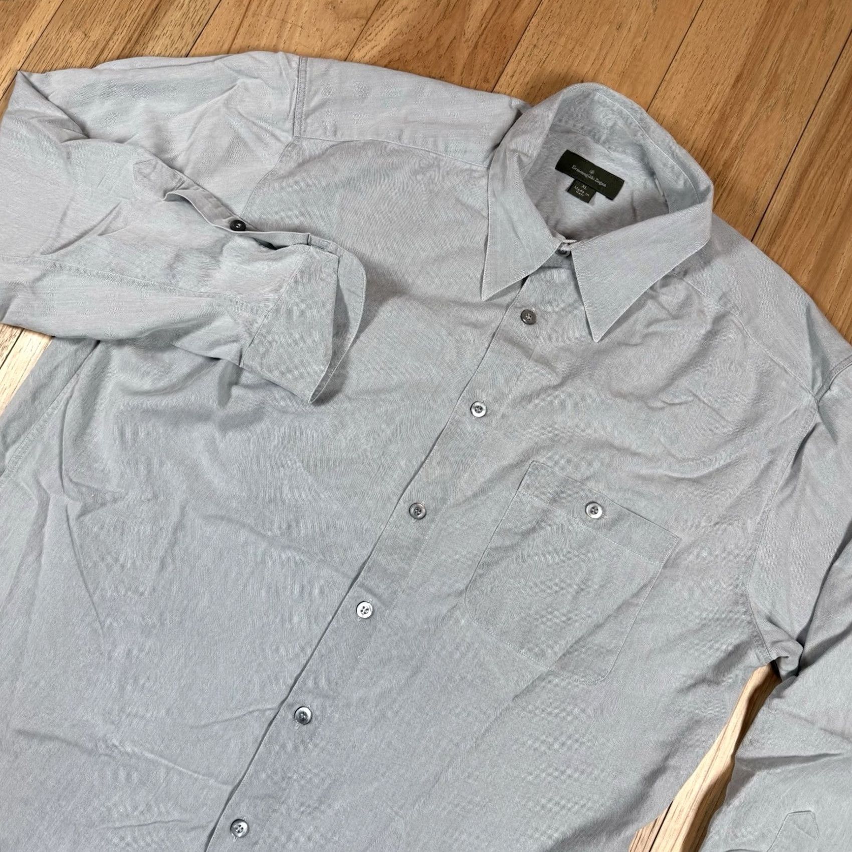 Ermenegildo Zegna VINTAGE Ermenegildo Zegna Shirt Mens XL Gray Button-Down Button-Up Long Sleeve Formal Mens XL Gray Ermenegildo Zegna Shirt Size 46R - 2 Thumbnail