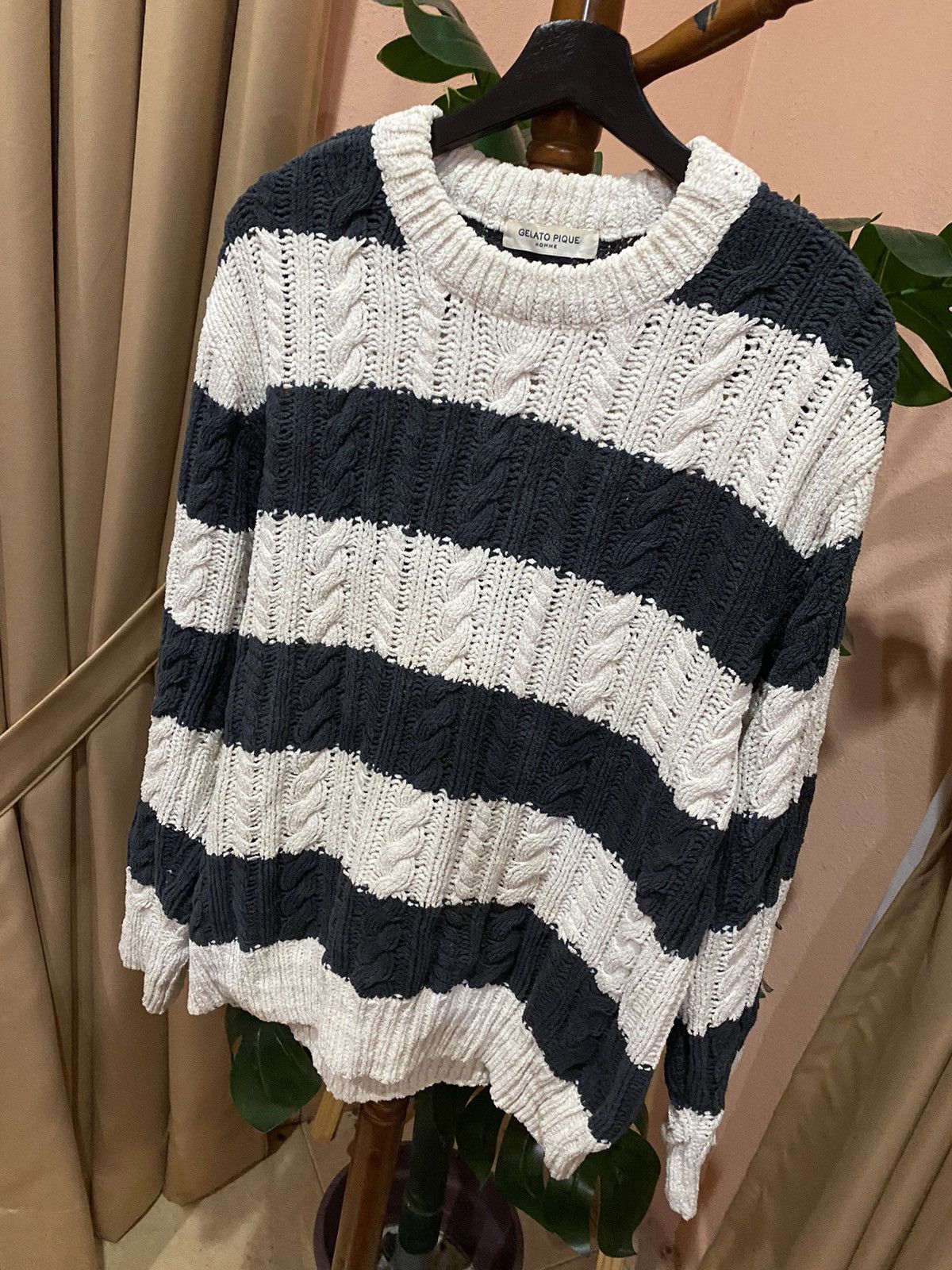 Japanese Brand Gelato Pique Homme Striped Knit Sweater | Cozy Loungewear Size US M / EU 48-50 / 2 - 2 Thumbnail