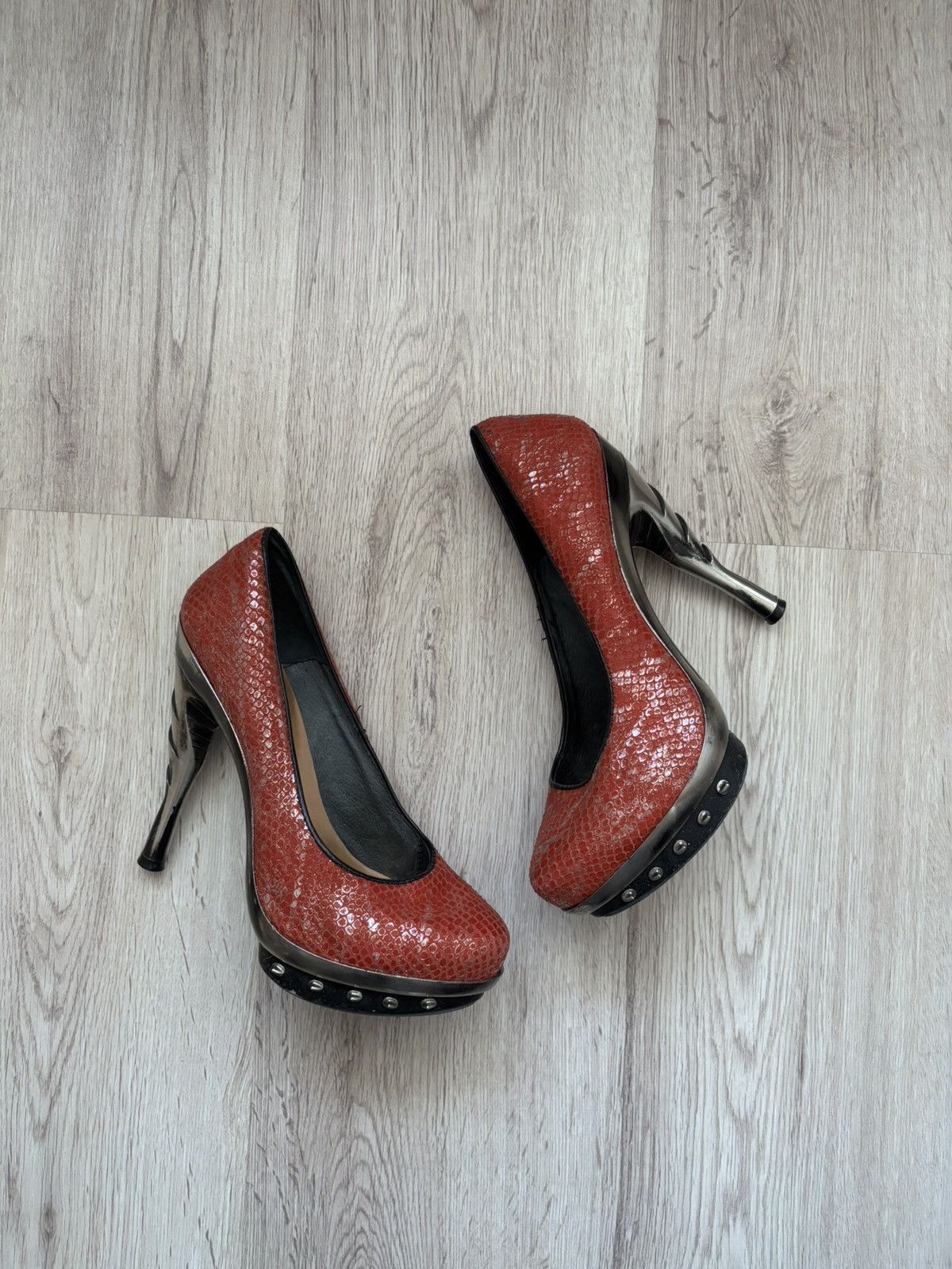 New Rock Red Snake Effect New Rock Heels with Studded Platform EU 40 Size US 9 / IT 39 - 1 Thumbnail