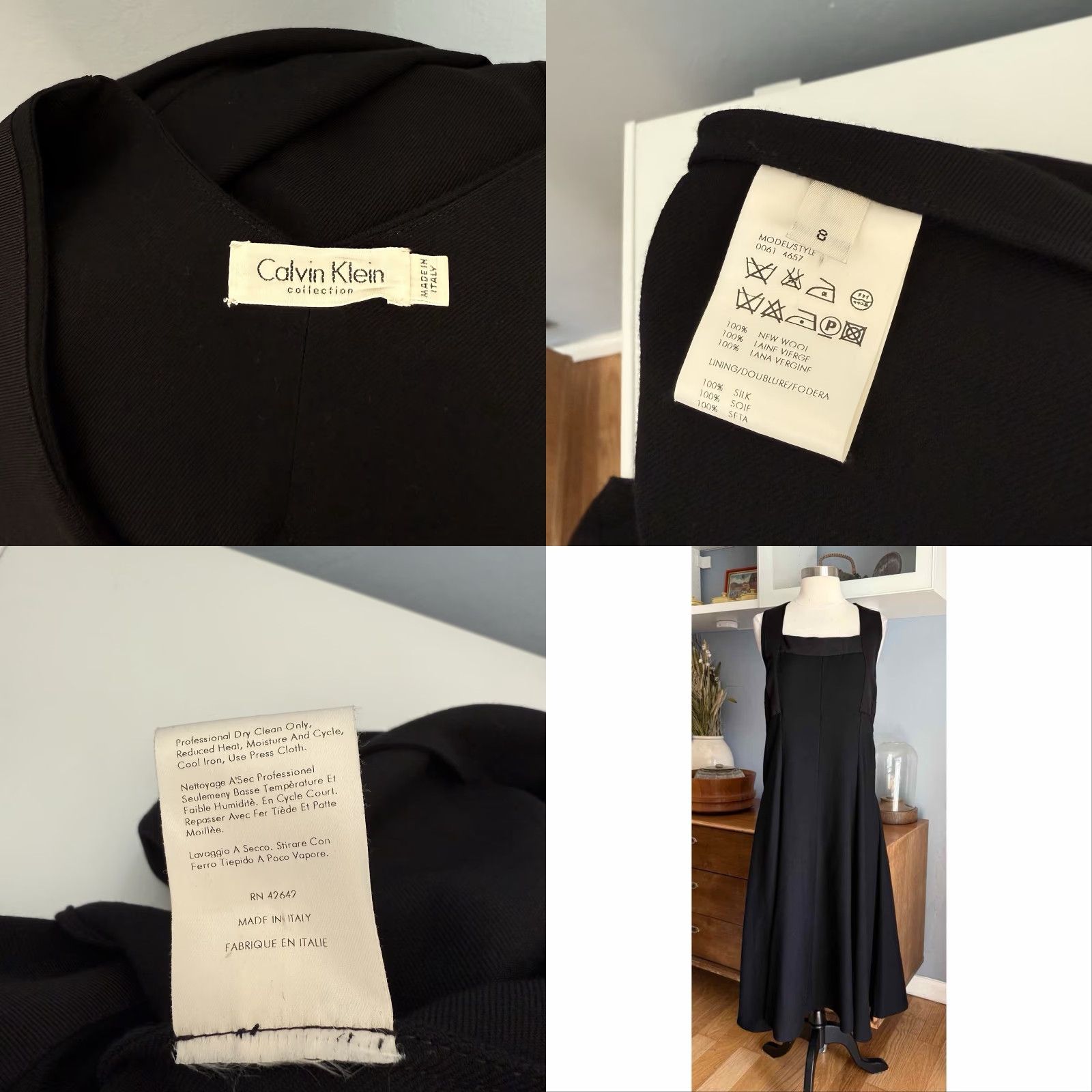 Vintage VINTAGE Calvin Klein Collection Black Wool Midi Flare Dress Sz 8 Italy Size M / US 6-8 / IT 42-44 - 8 Thumbnail