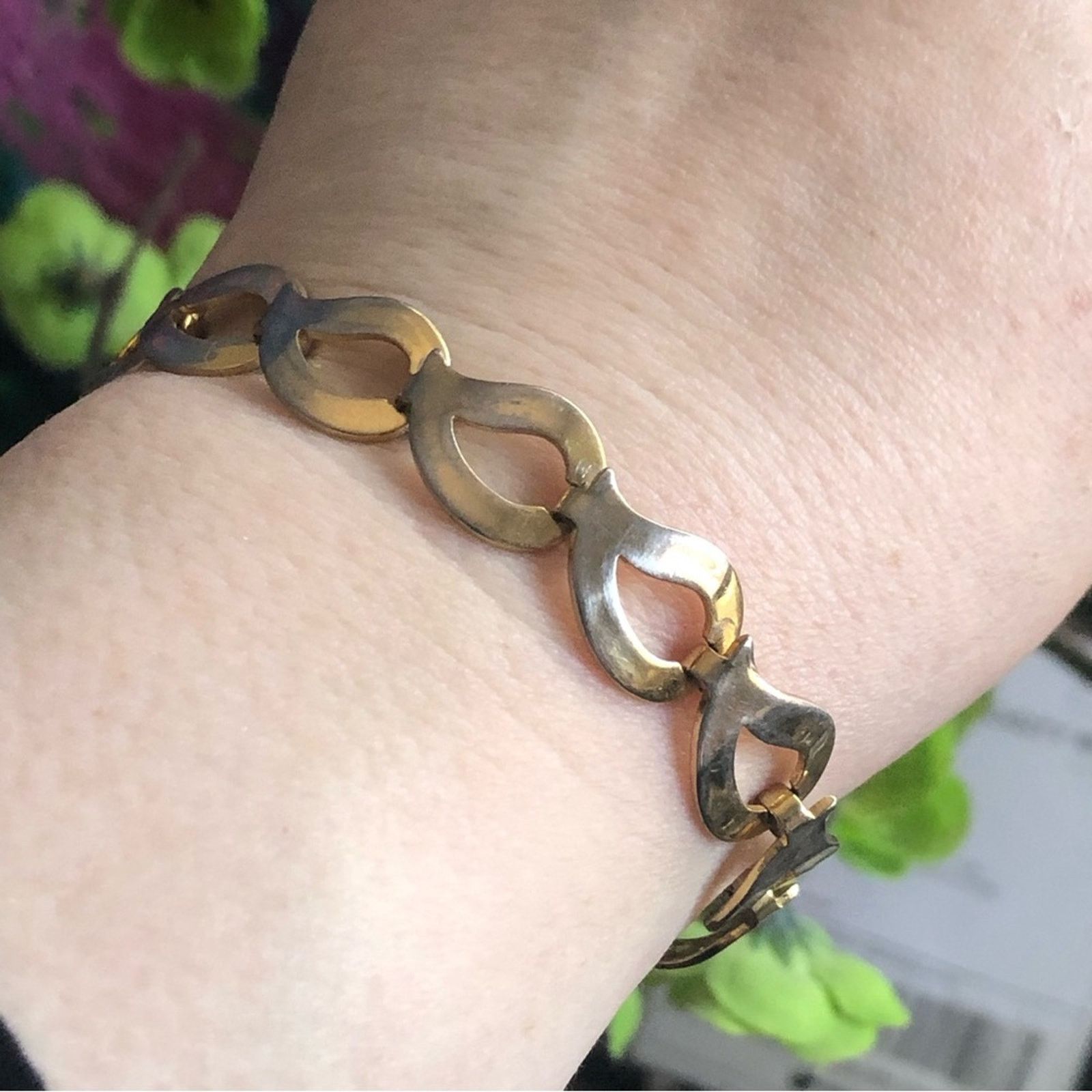 Vintage Vintage 70s gold plated teardrop swirl link bracelet Size ONE SIZE - 5 Thumbnail