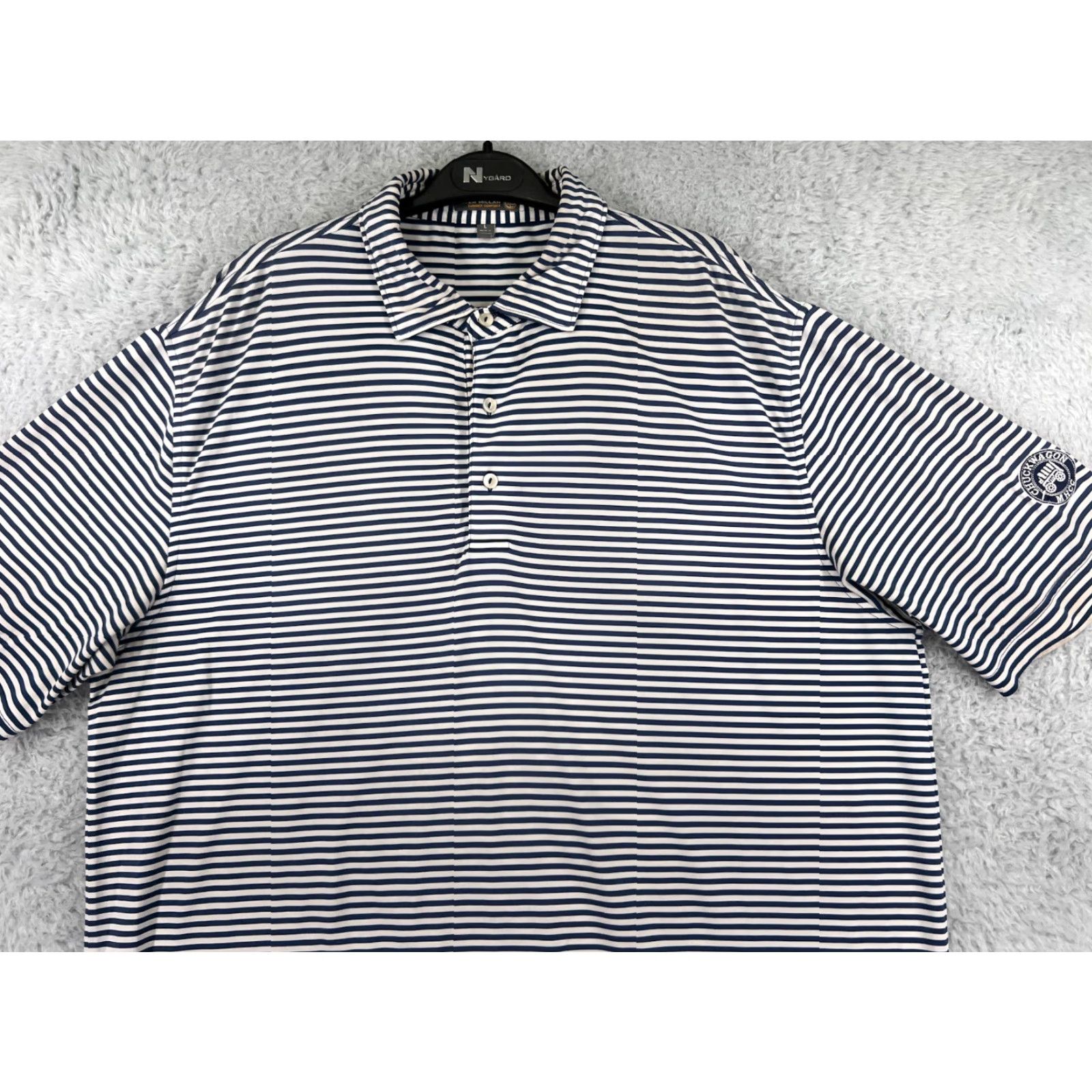 Peter Millar Peter Millar Polo Shirt Mens Large Blue White Stripe Summer Comfort Polyester Size US L / EU 52-54 / 3 - 5 Thumbnail