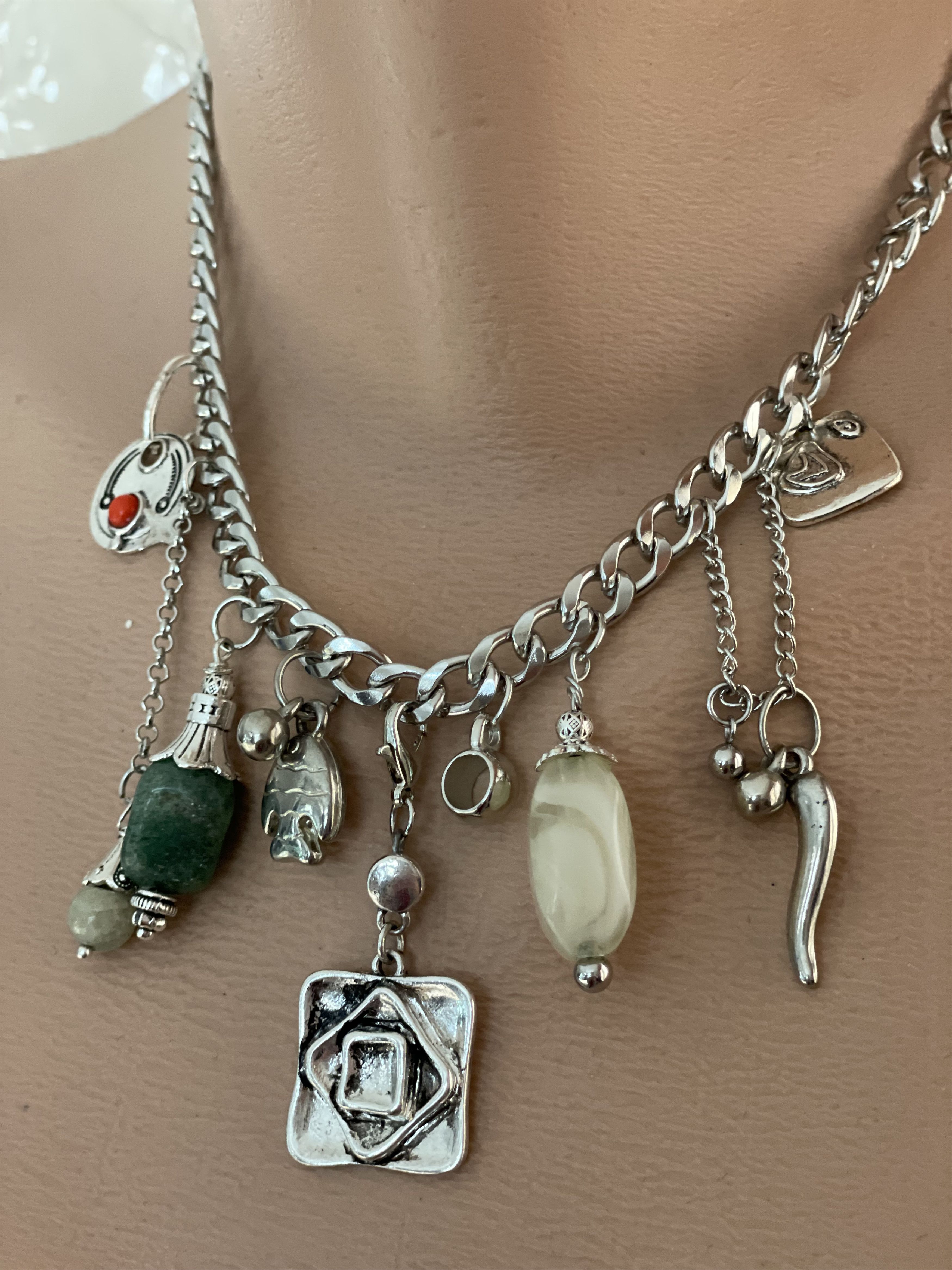 Other Necklace with 9 charms choker with natural stone Size ONE SIZE - 8 Thumbnail